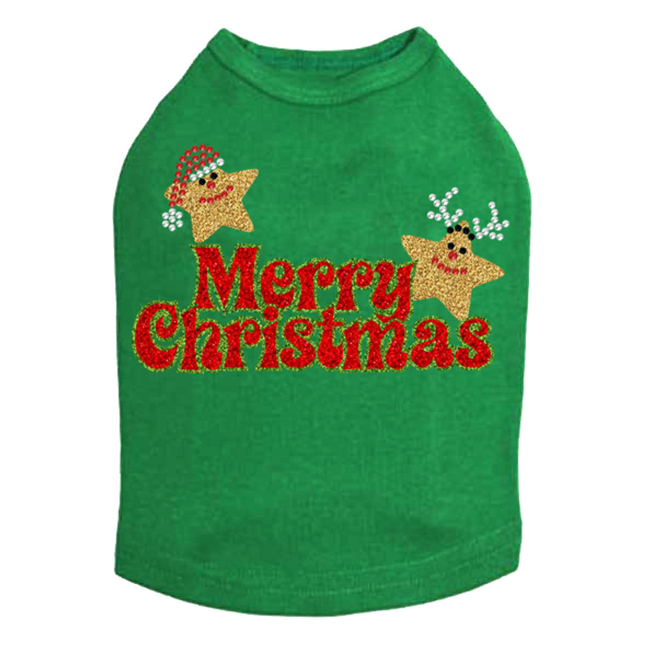 Merry Christmas Glitter Stars - Dog Tank