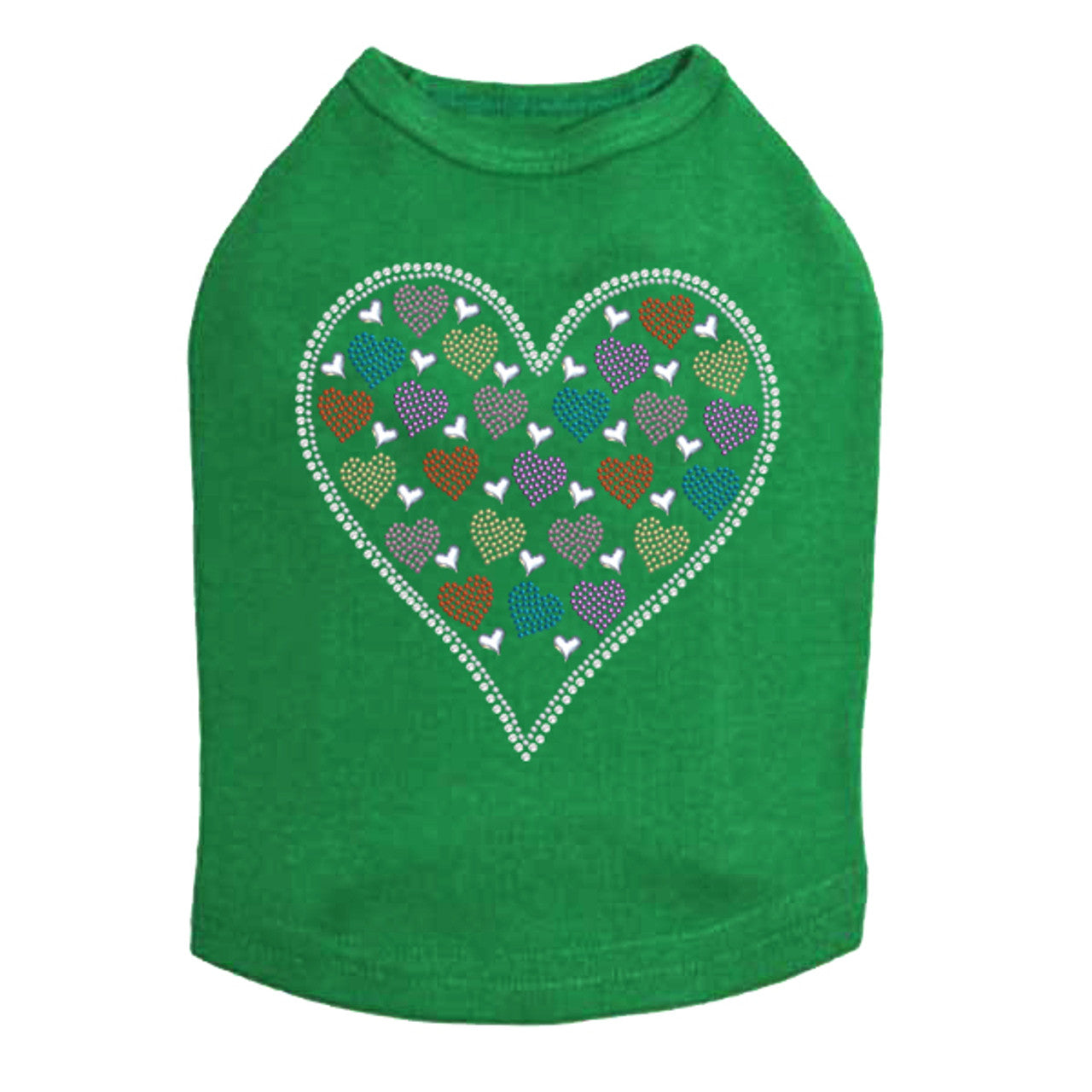 Heart with Multicolor Rhinestud Hearts - Dog Tank