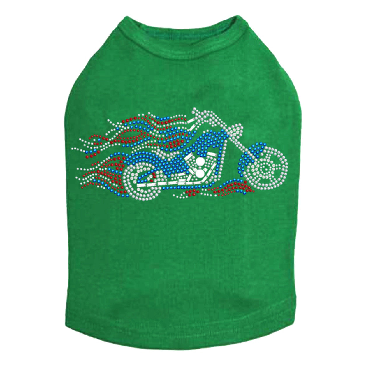 Motorcycle - Large Red, White, & Blue with Flames - Dog Tank