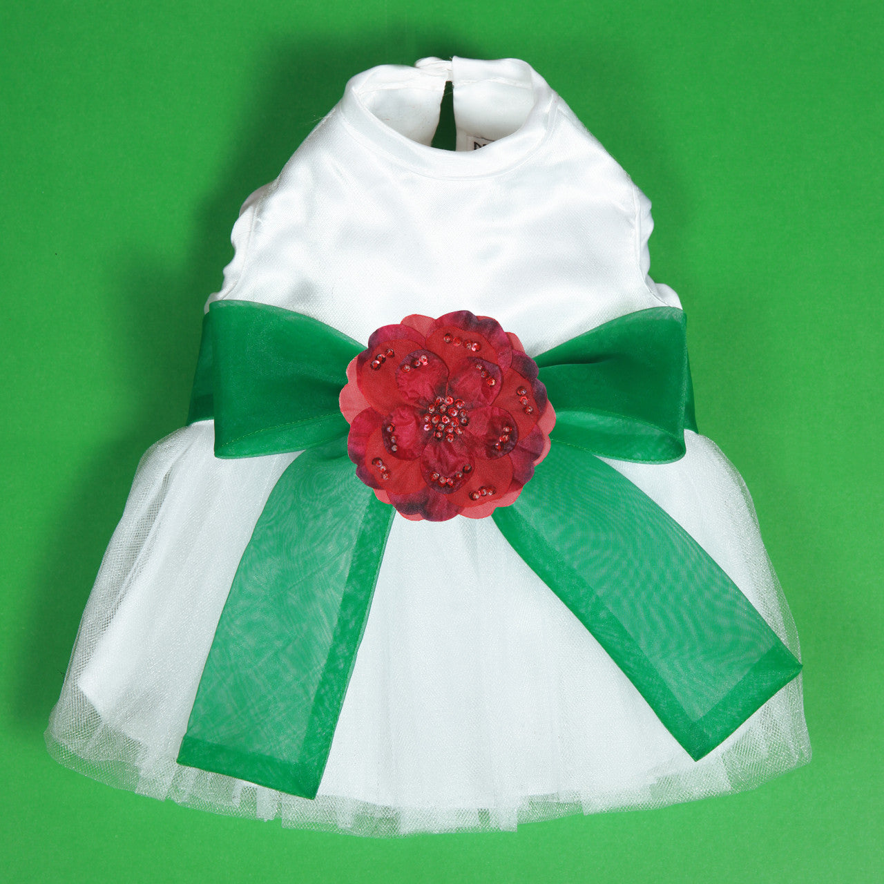 The Madeleine Harness Dog Dress with Kelly Green Sash
