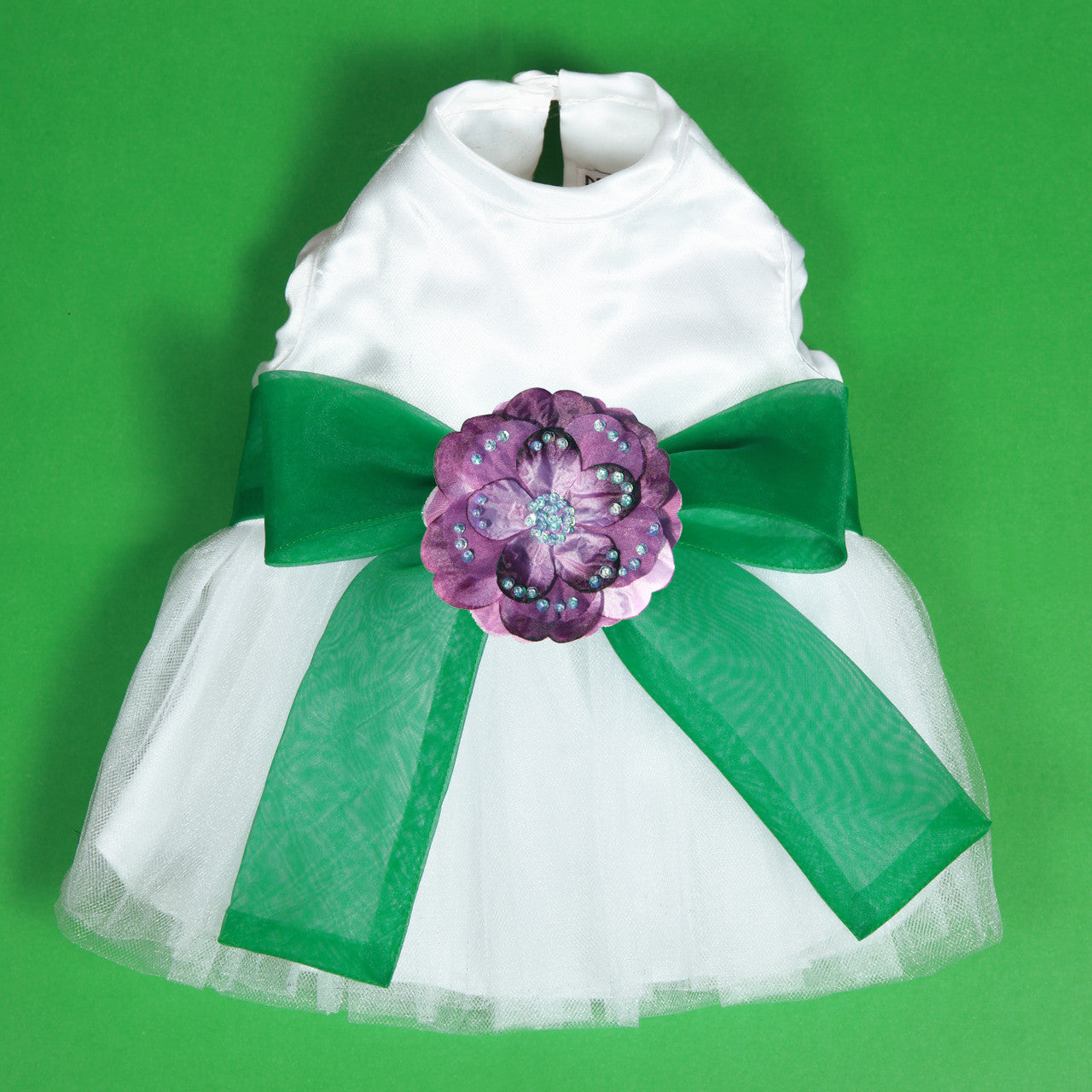 The Madeleine Harness Dog Dress with Kelly Green Sash