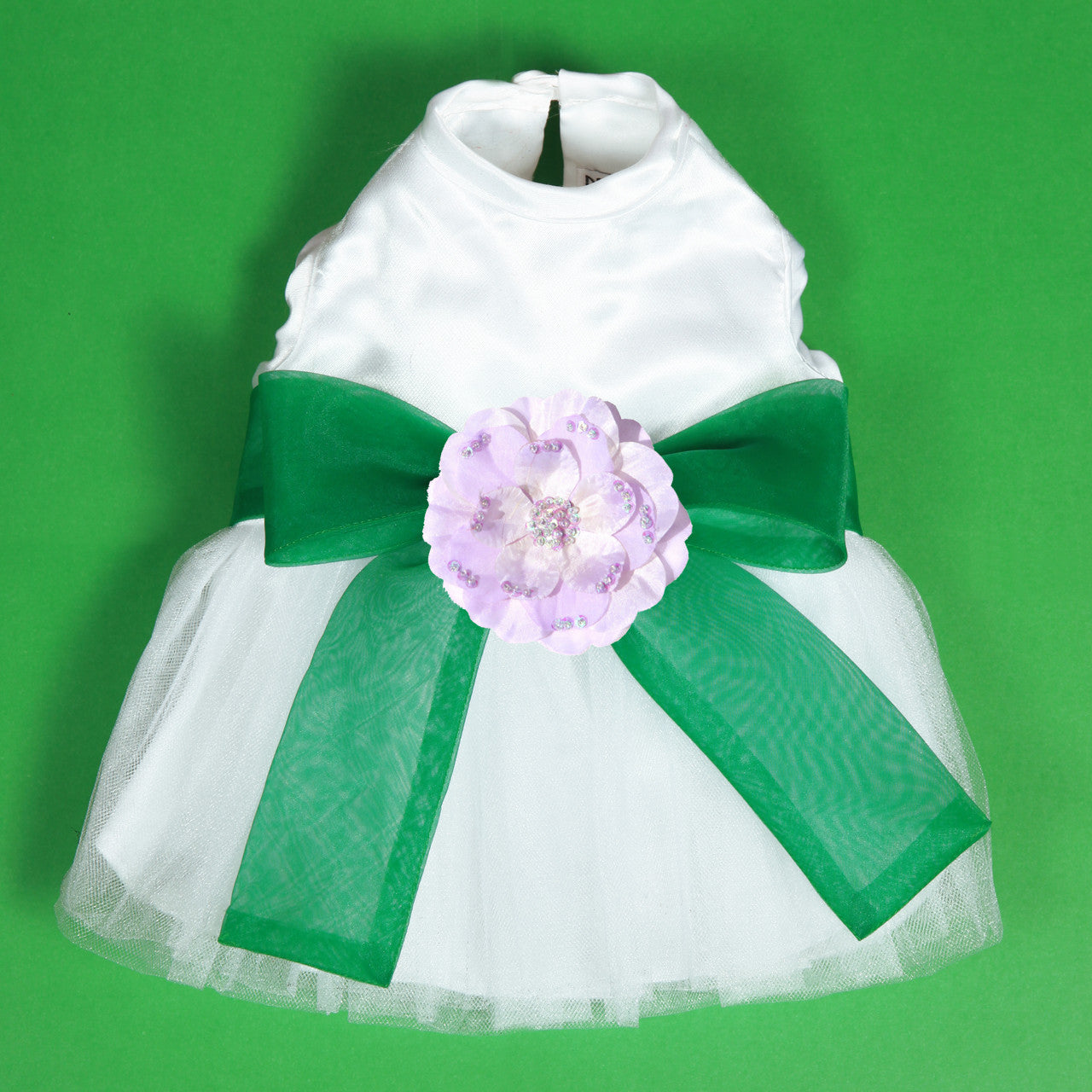 The Madeleine Harness Dog Dress with Kelly Green Sash