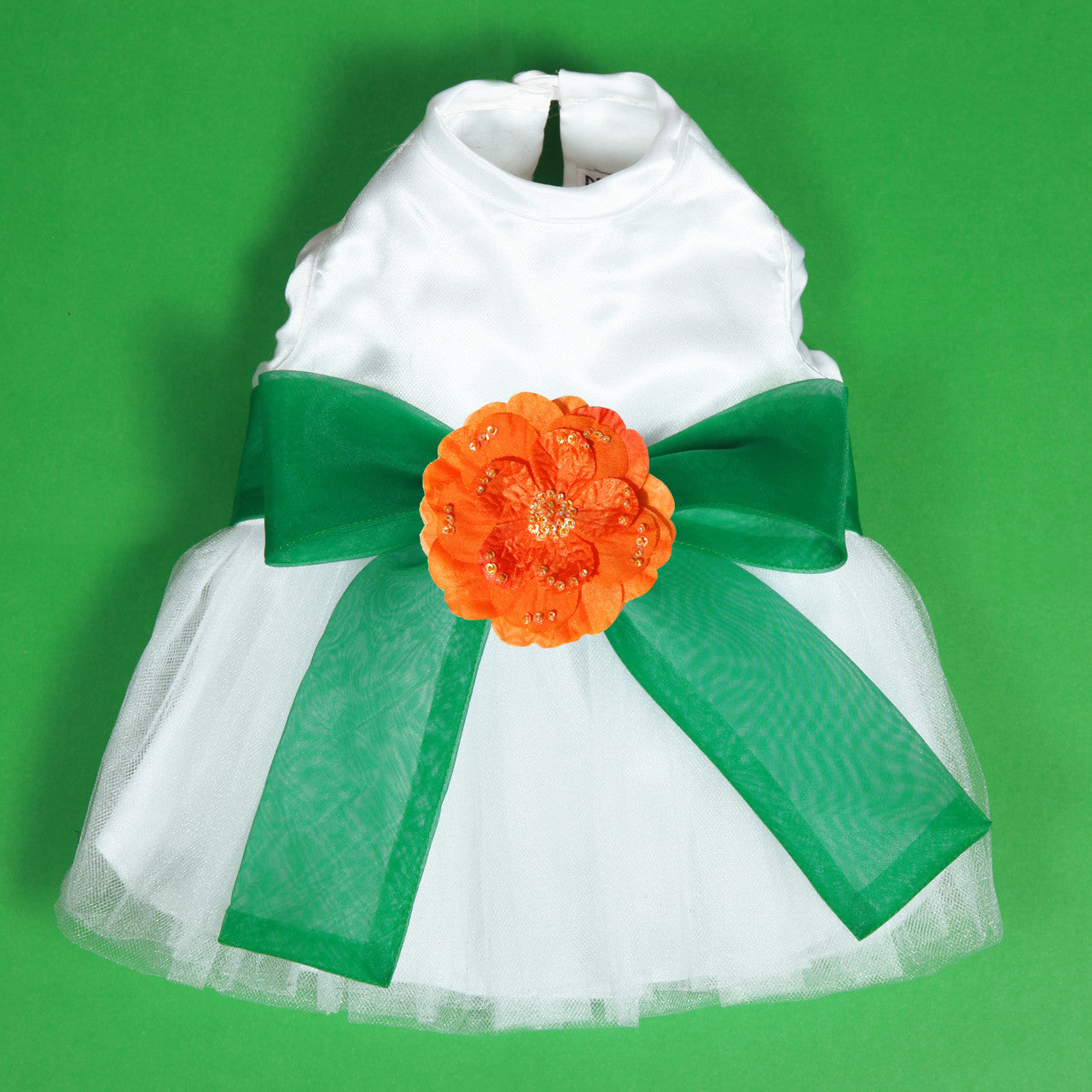 The Madeleine Harness Dog Dress with Kelly Green Sash