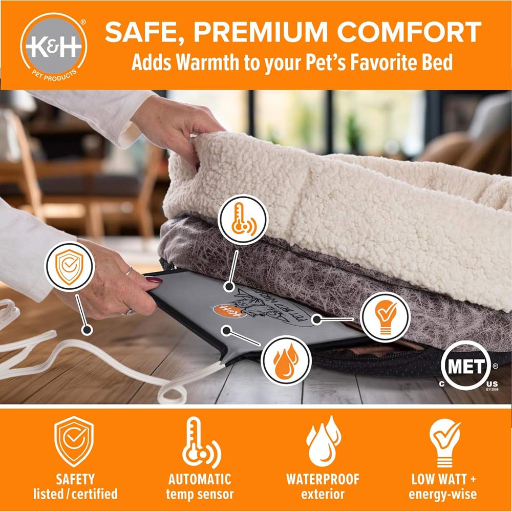 K&H Pet Bed Warmer - Indoor Heated Pad for Cats & Dogs, Thermostatically Controlled, Energy-Efficient, Safe for Arthritis & Comfort