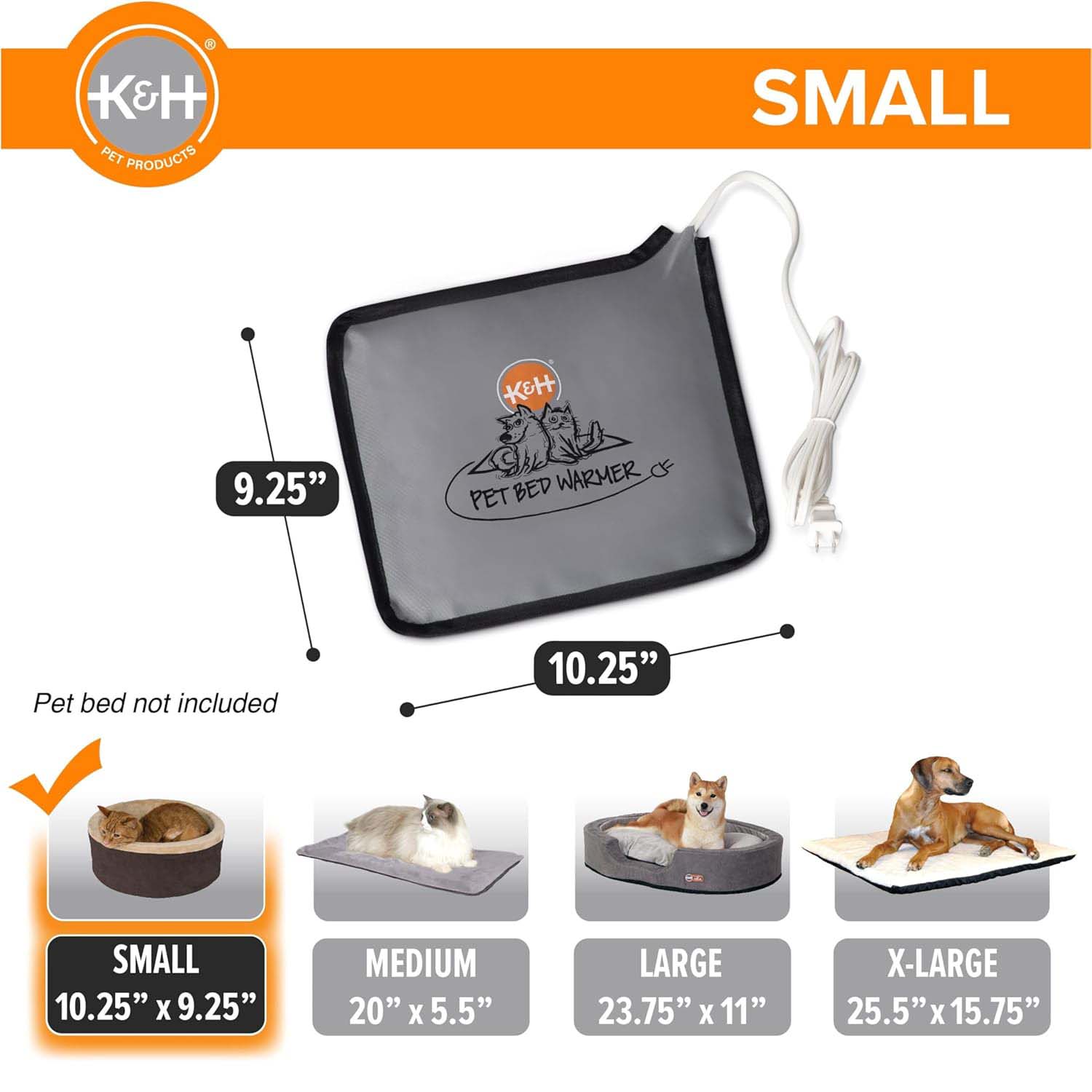 K&H Pet Bed Warmer - Indoor Heated Pad for Cats & Dogs, Thermostatically Controlled, Energy-Efficient, Safe for Arthritis & Comfort