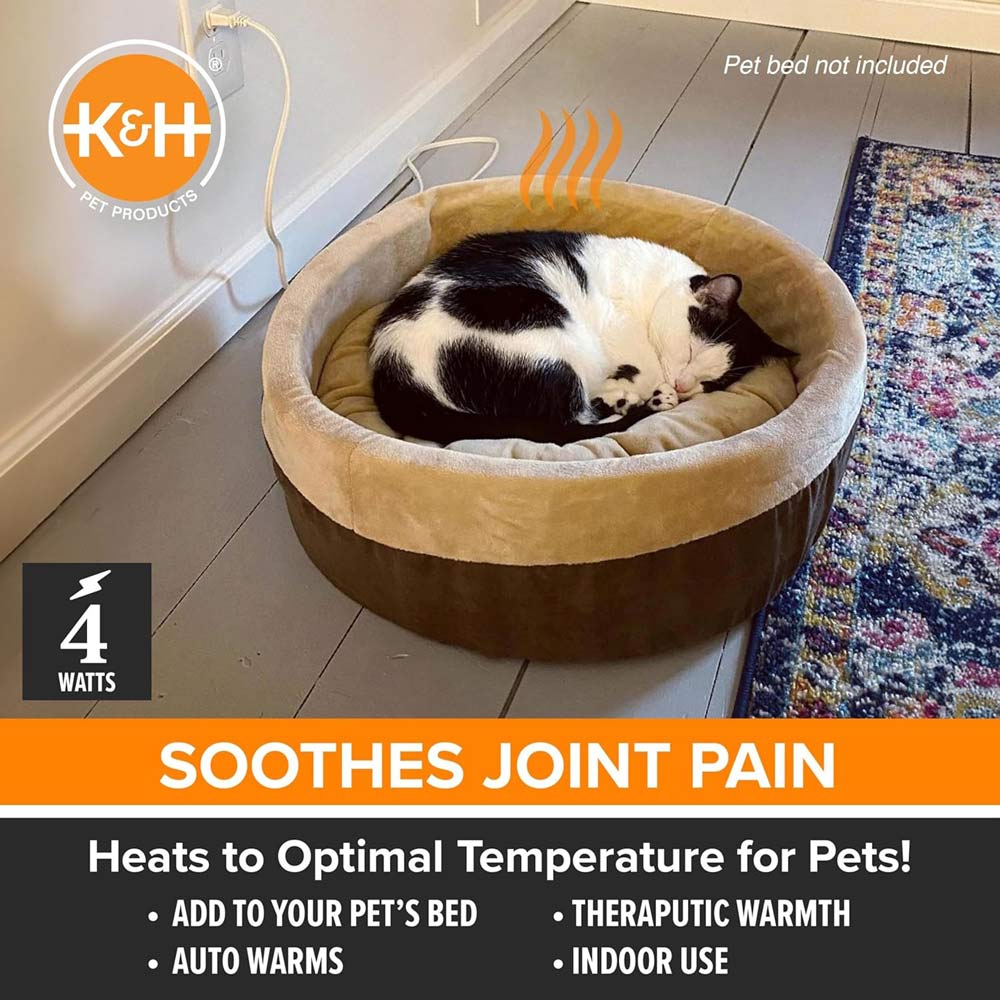K&H Pet Bed Warmer - Indoor Heated Pad for Cats & Dogs, Thermostatically Controlled, Energy-Efficient, Safe for Arthritis & Comfort