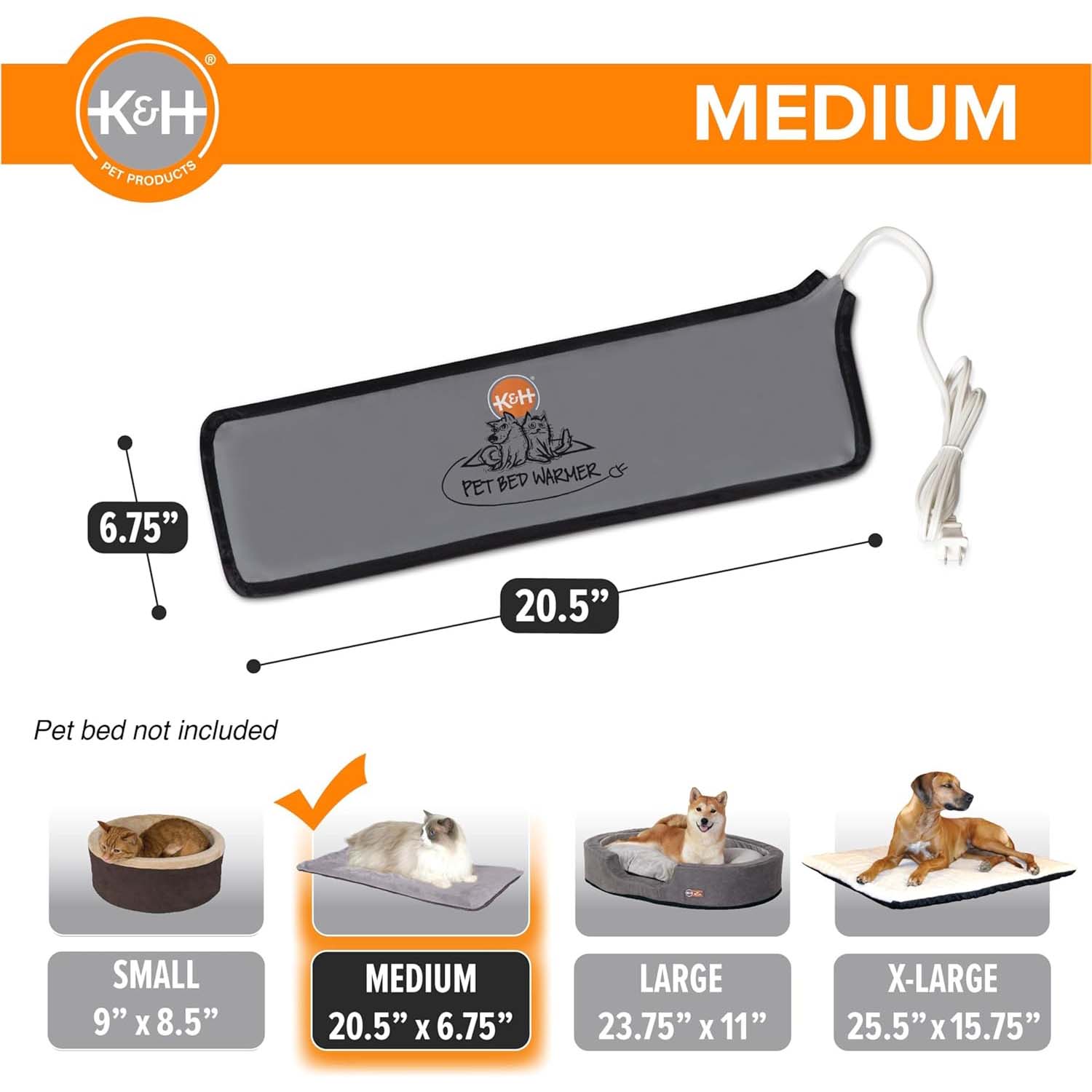 K&H Pet Bed Warmer - Indoor Heated Pad for Cats & Dogs, Thermostatically Controlled, Energy-Efficient, Safe for Arthritis & Comfort