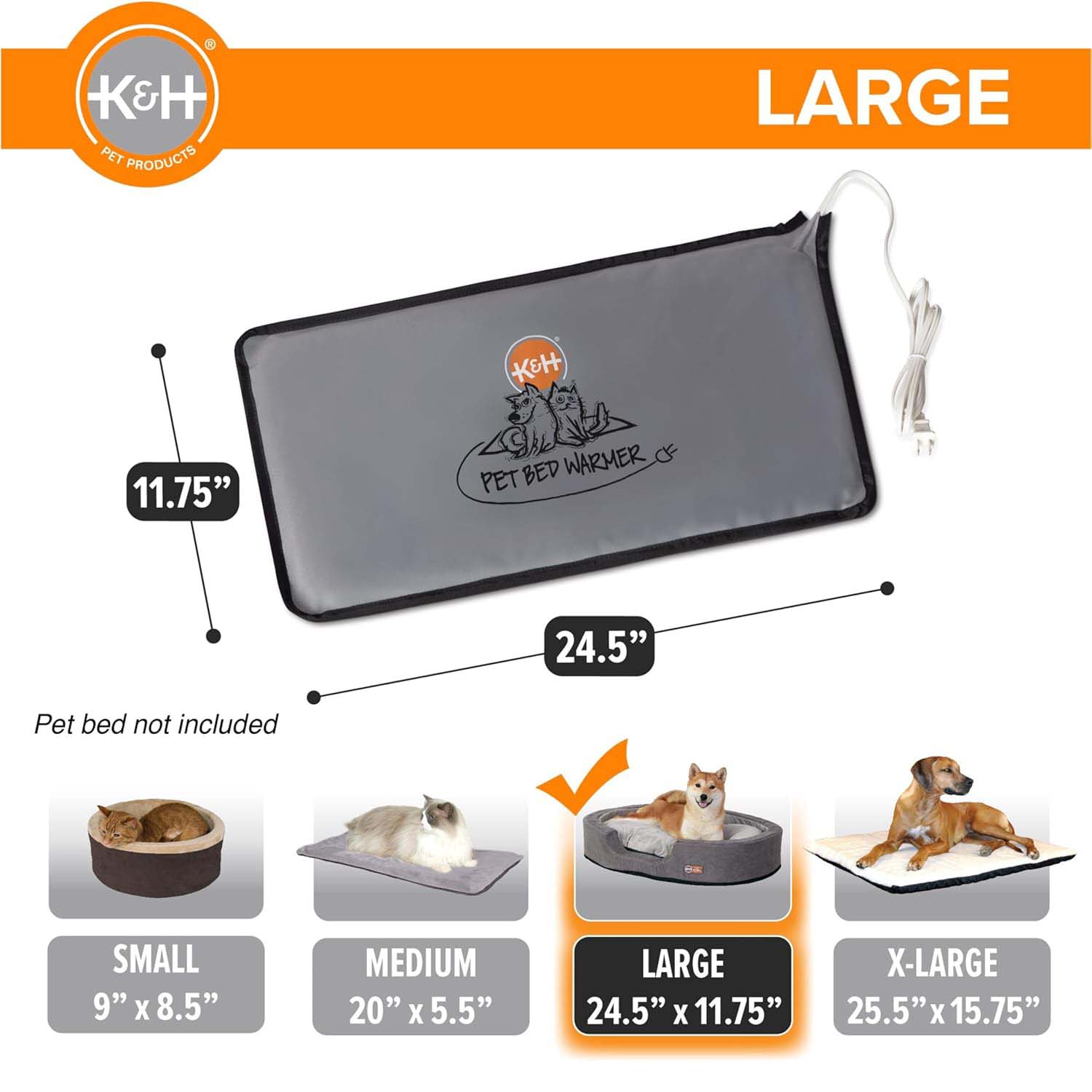 K&H Pet Bed Warmer - Indoor Heated Pad for Cats & Dogs, Thermostatically Controlled, Energy-Efficient, Safe for Arthritis & Comfort