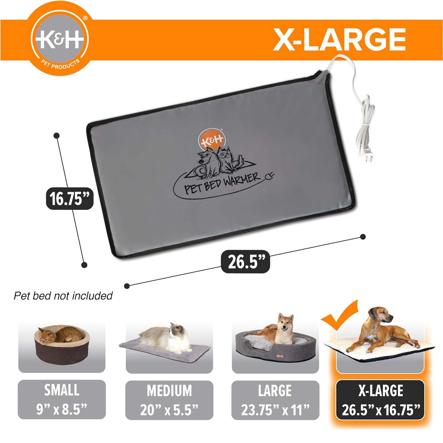 K&H Pet Bed Warmer - Indoor Heated Pad for Cats & Dogs, Thermostatically Controlled, Energy-Efficient, Safe for Arthritis & Comfort