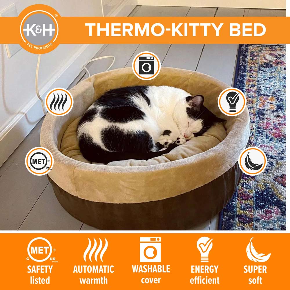 K&H Pet Products Thermo-Kitty Bed Indoor Heated Cat Bed - Safe, Energy Efficient & Washable