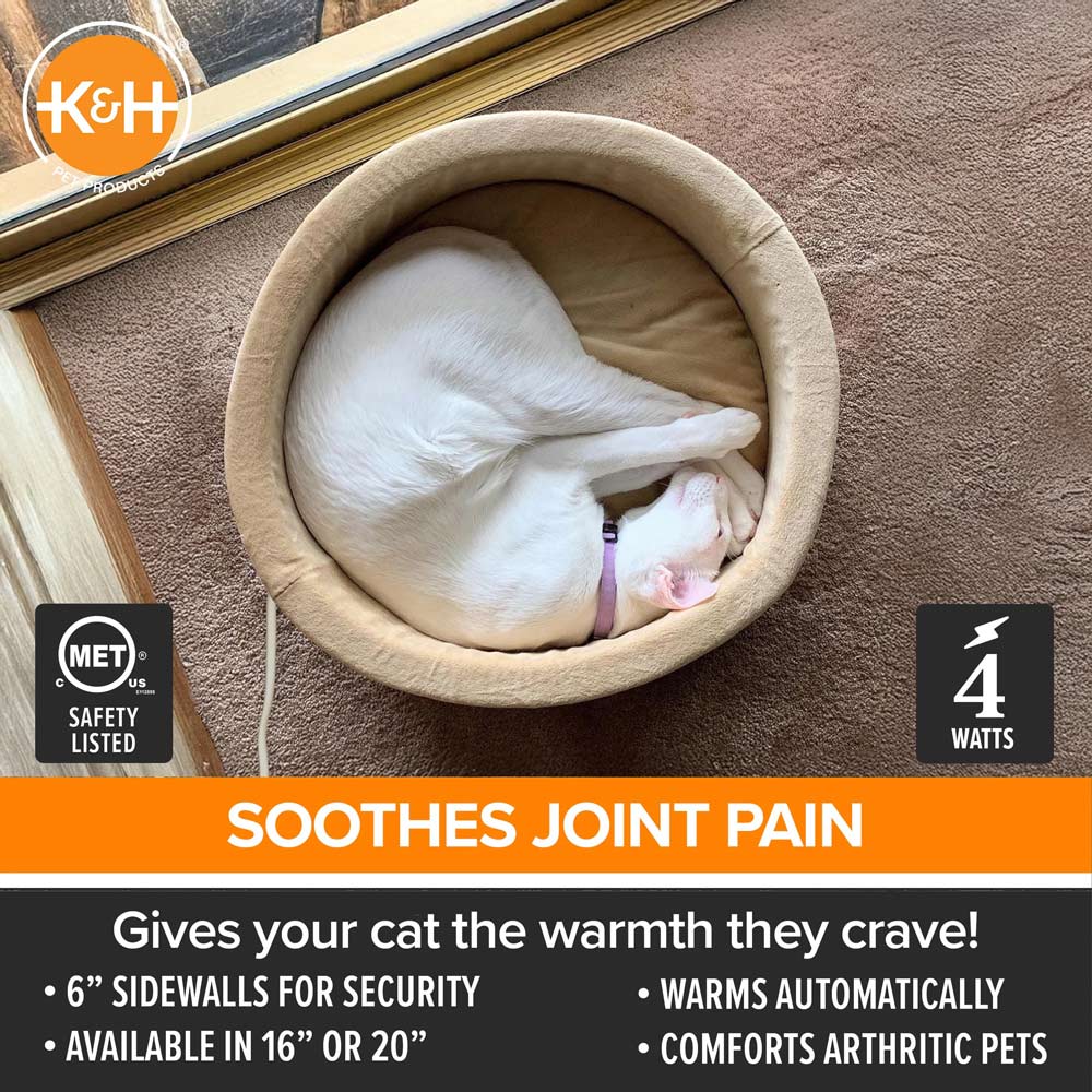 K&H Pet Products Thermo-Kitty Bed Indoor Heated Cat Bed - Safe, Energy Efficient & Washable