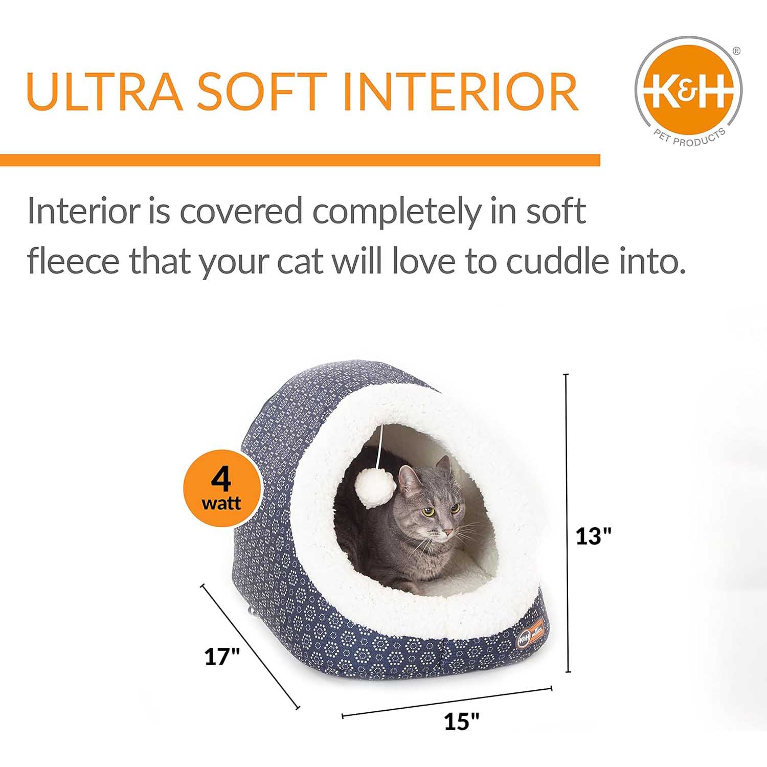 K&H Pet Products Thermo-Pet Cave Heated Cat Bed - Plush Cat Cave & Tunnel for Cats and Small Dogs