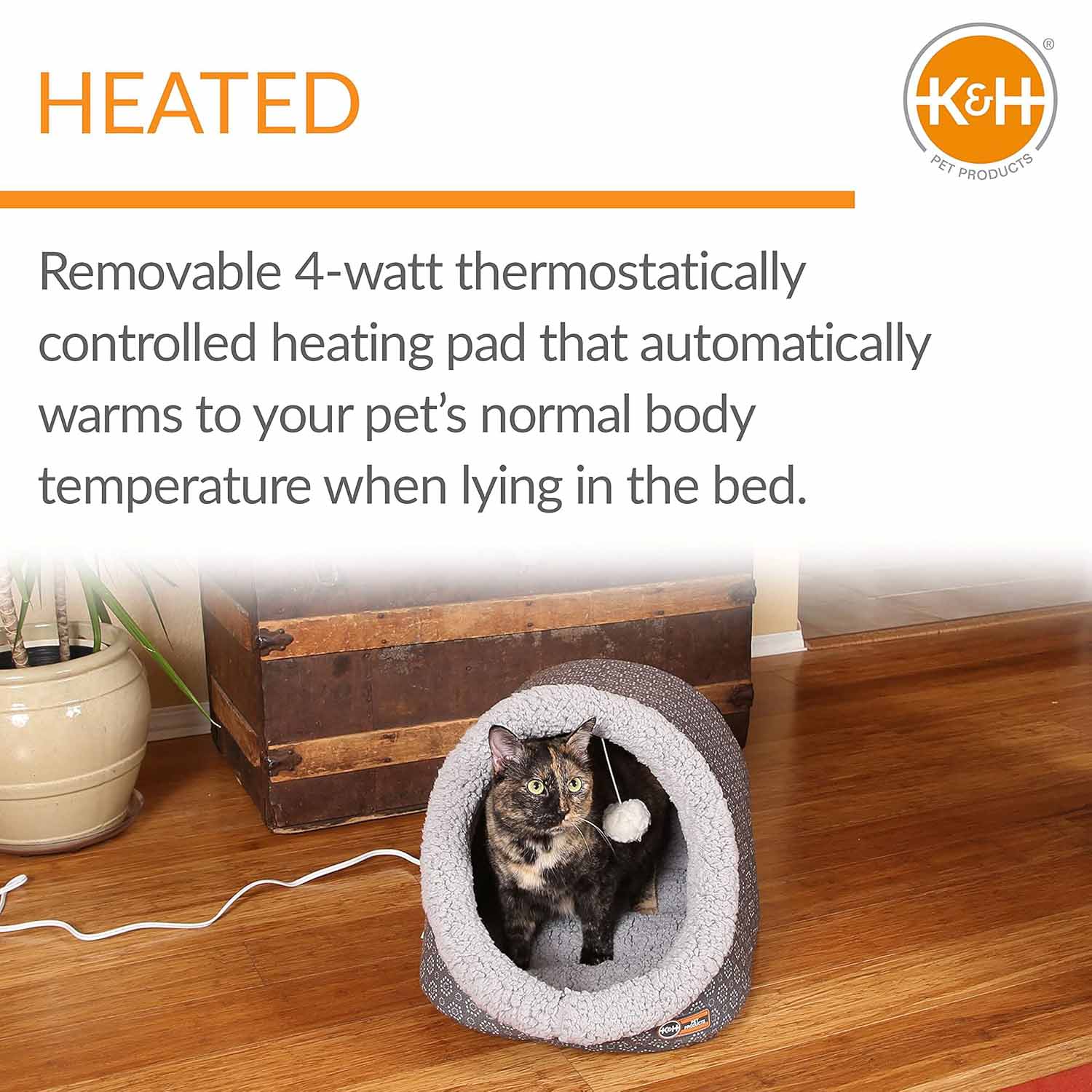 K&H Pet Products Thermo-Pet Cave Heated Cat Bed - Plush Cat Cave & Tunnel for Cats and Small Dogs
