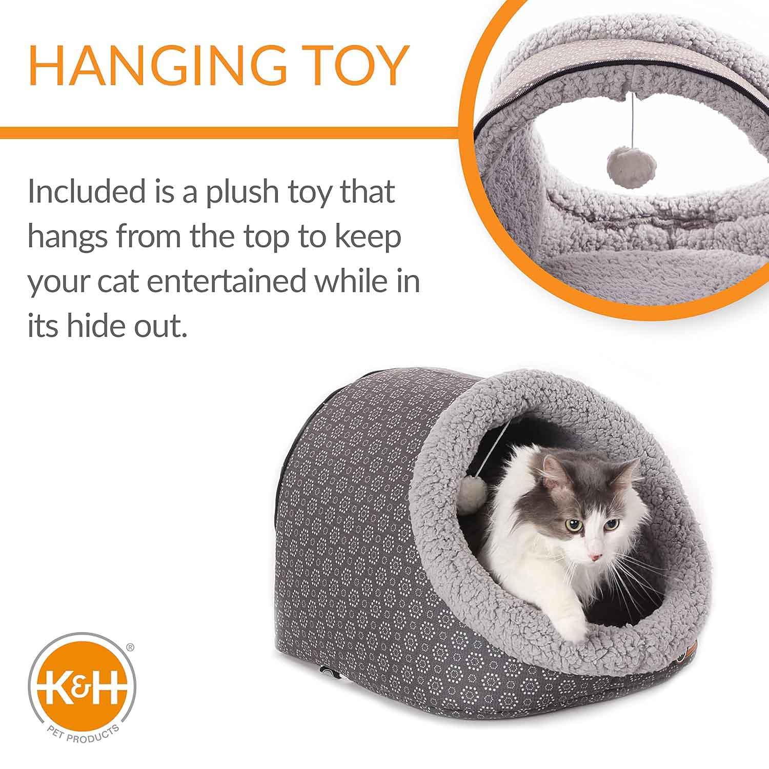K&H Pet Products Thermo-Pet Cave Heated Cat Bed - Plush Cat Cave & Tunnel for Cats and Small Dogs