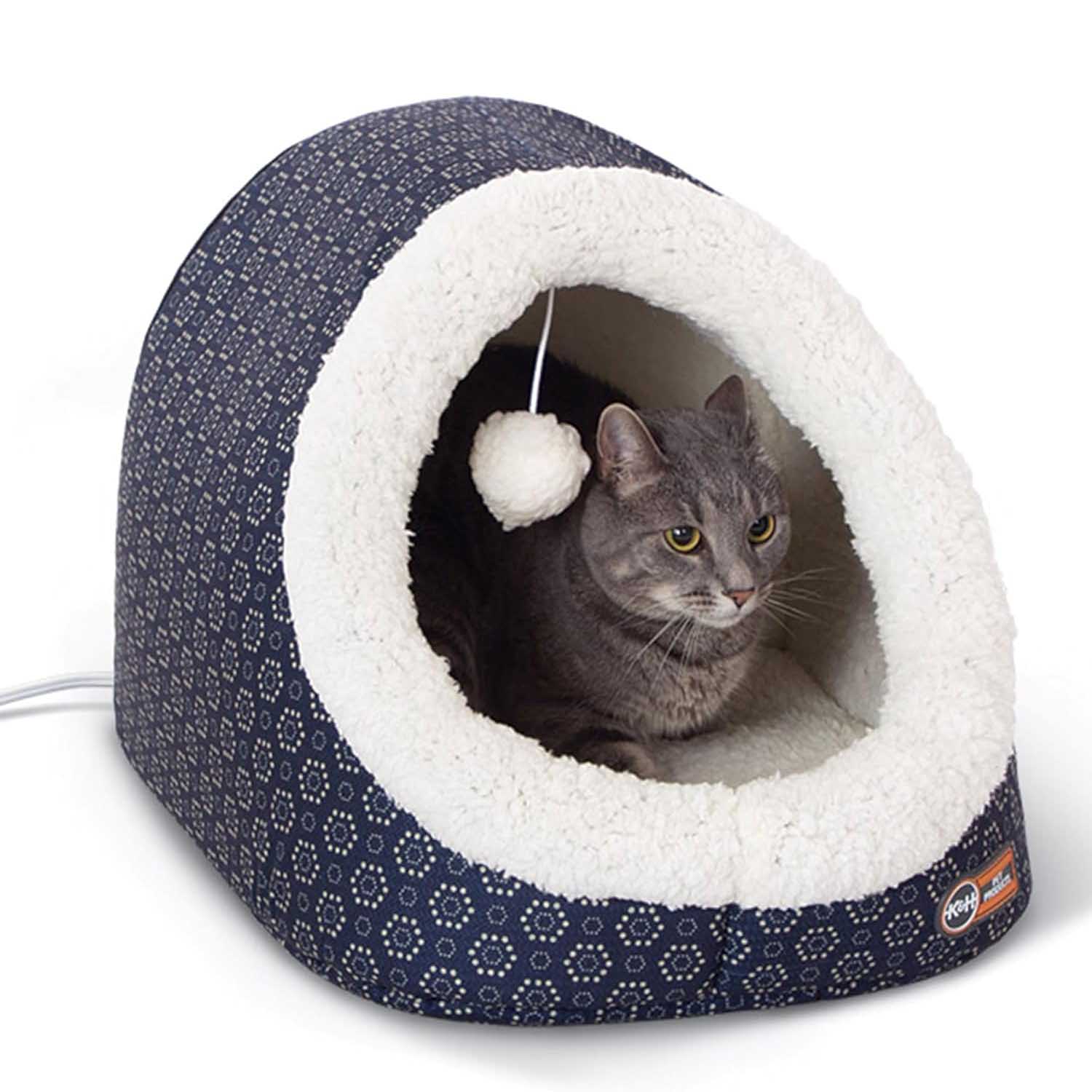 K&H Pet Products Thermo-Pet Cave Heated Cat Bed - Plush Cat Cave & Tunnel for Cats and Small Dogs