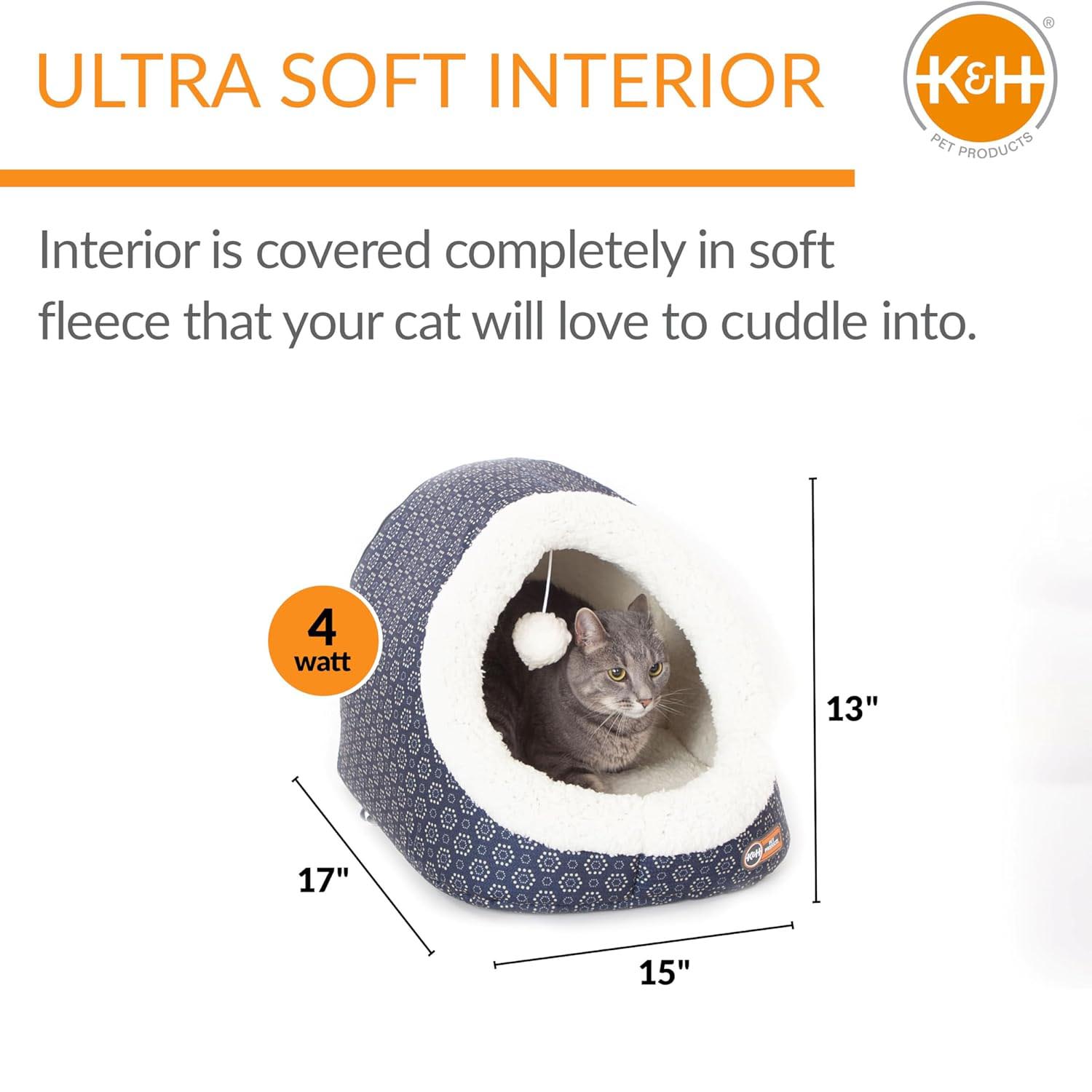 K&H Pet Products Thermo-Pet Cave Heated Cat Bed - Plush Cat Cave & Tunnel for Cats and Small Dogs