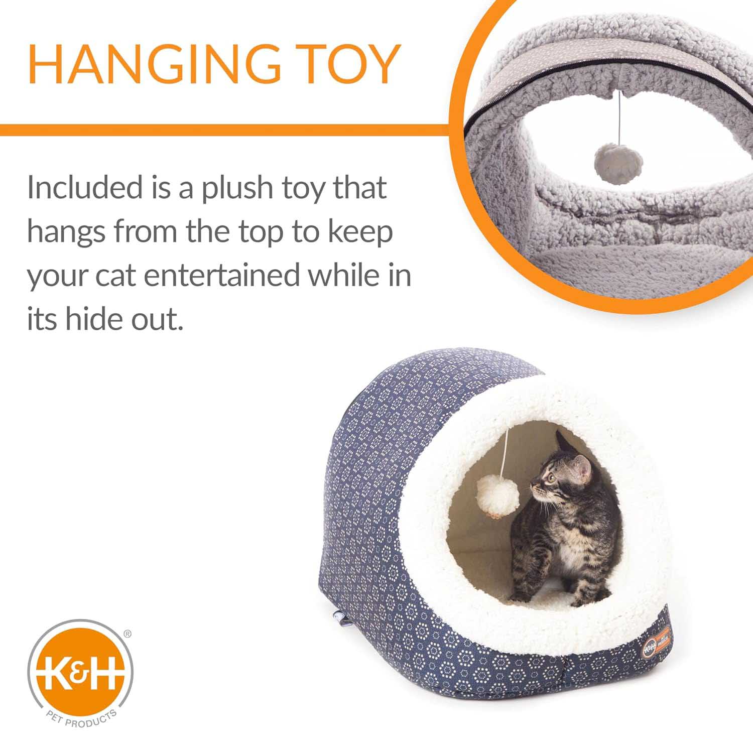 K&H Pet Products Thermo-Pet Cave Heated Cat Bed - Plush Cat Cave & Tunnel for Cats and Small Dogs