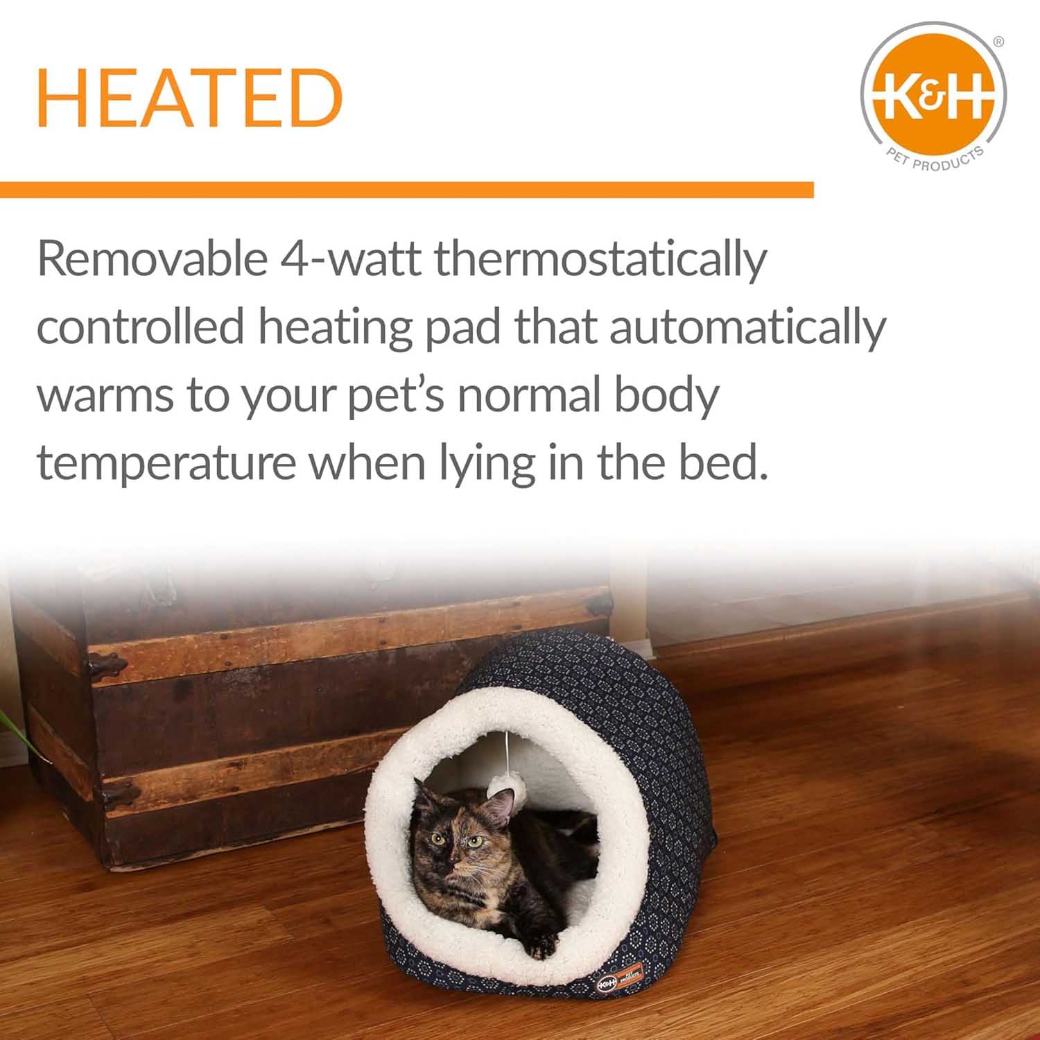 K&H Pet Products Thermo-Pet Cave Heated Cat Bed - Plush Cat Cave & Tunnel for Cats and Small Dogs