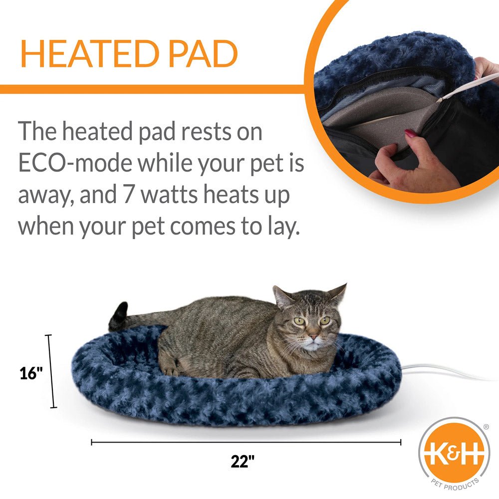 K&H Thermo-Kitty Fashion Splash Heated Cat Bed - Orthopedic, Energy-Efficient, Plush Indoor Cat Bed, Machine Washable