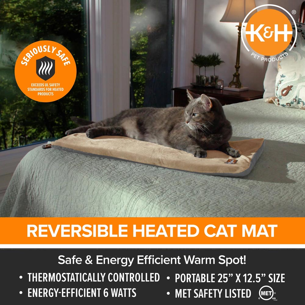 K&H Thermo-Kitty Heated Cat Bed - Energy-Efficient, MET Certified Indoor Cat Warming Mat