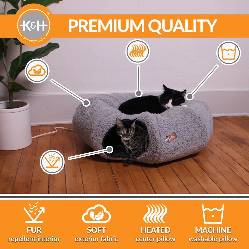 K&H Thermo-Kitty Heated Cat Tunnel - Indoor Heated Cat Bed and Play Tunnel with Machine Washable Pillow