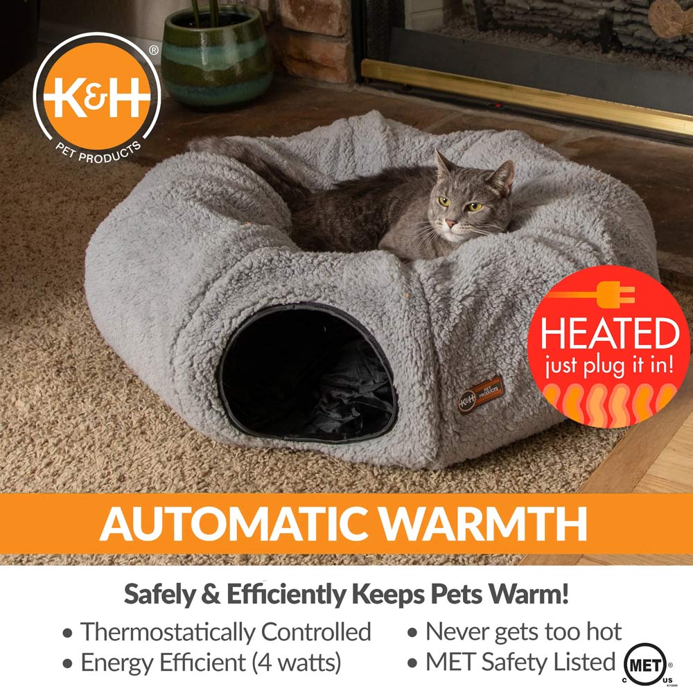 K&H Thermo-Kitty Heated Cat Tunnel - Indoor Heated Cat Bed and Play Tunnel with Machine Washable Pillow