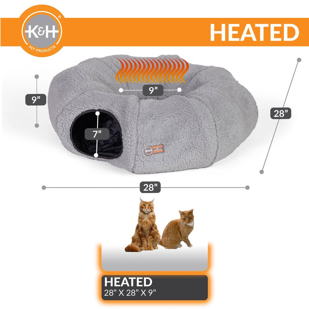 K&H Thermo-Kitty Heated Cat Tunnel - Indoor Heated Cat Bed and Play Tunnel with Machine Washable Pillow