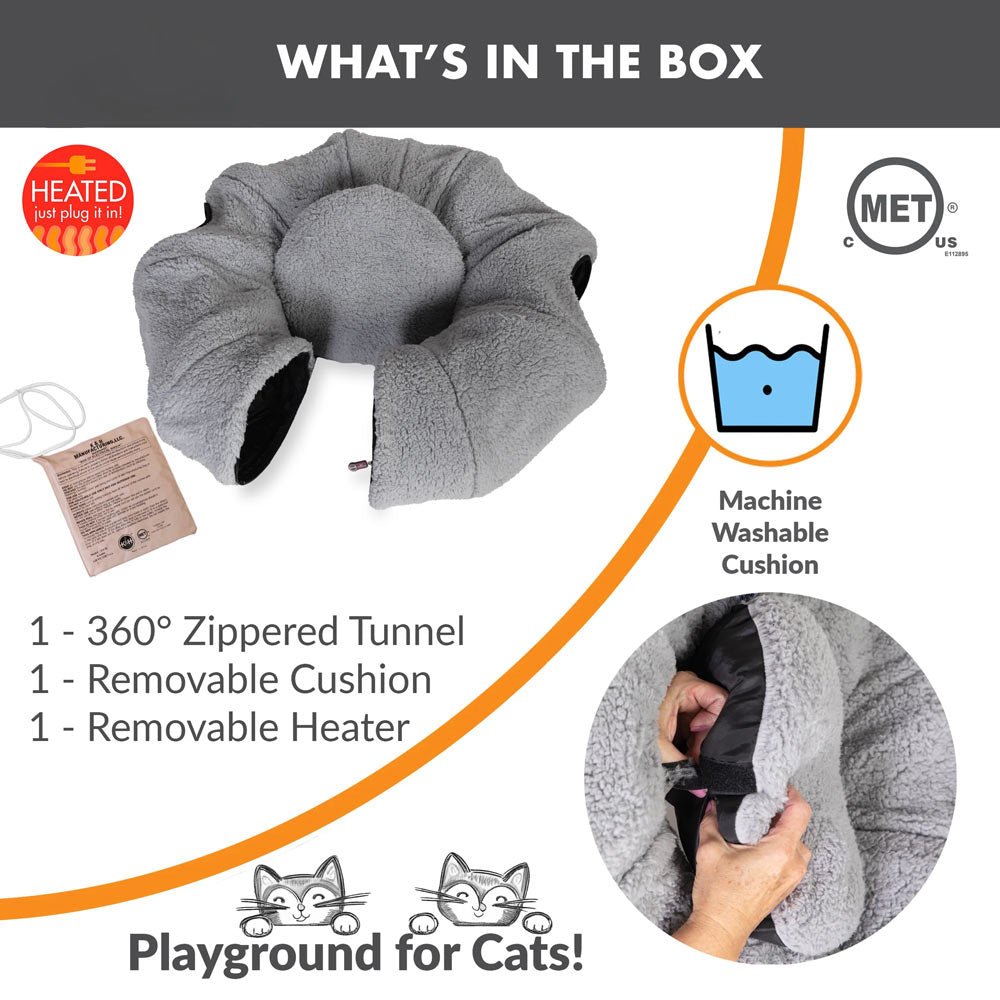 K&H Thermo-Kitty Heated Cat Tunnel - Indoor Heated Cat Bed and Play Tunnel with Machine Washable Pillow