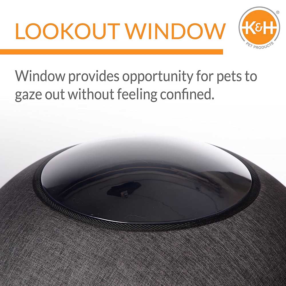 K&H Thermo-Lookout Pod Heated Cat Bed - Indoor Heated Cat Cave with Window, Removable Cushion, Cozy & Energy-Efficient