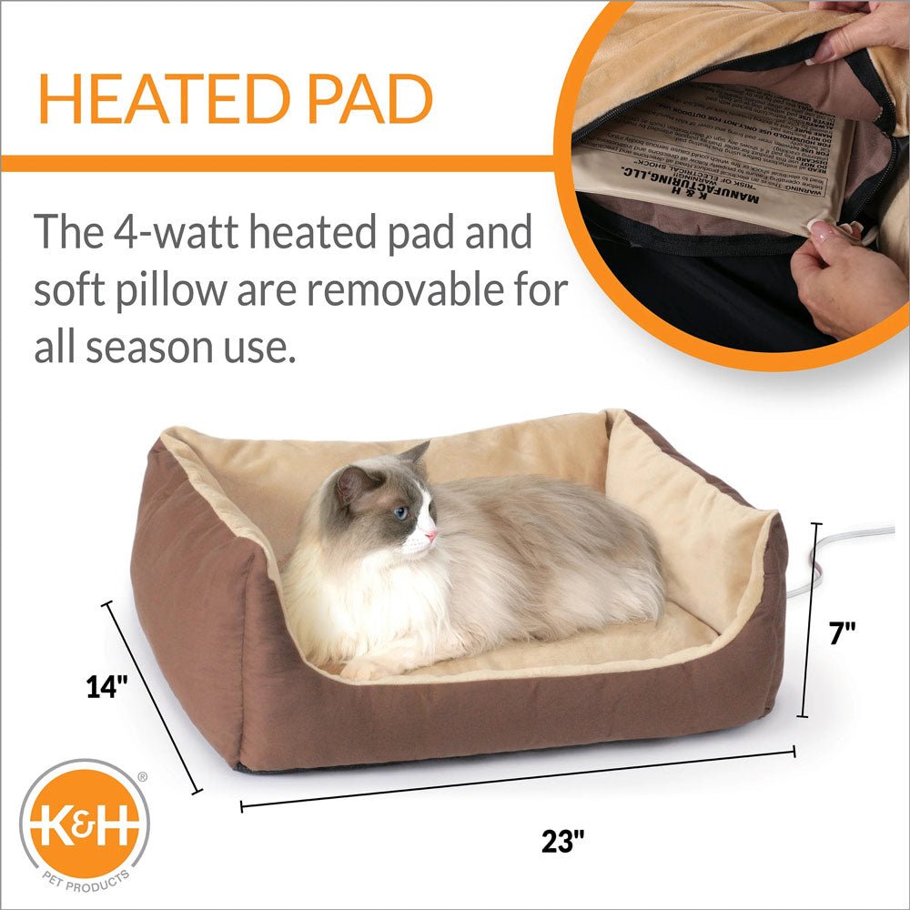 K&H Thermo-Pet Cuddle Cushion Heated Pet Bed - Indoor Heated Sofa-Style Bed for Cats & Small Dogs with Removable Cushion
