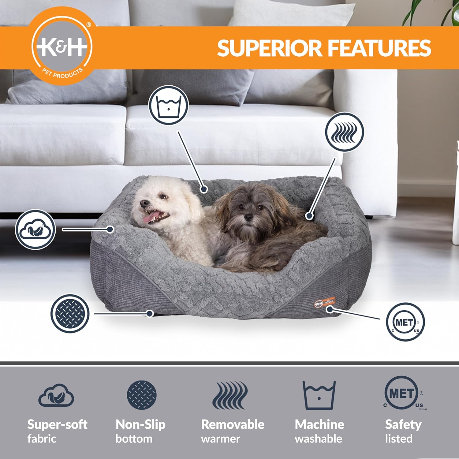K&H Thermo-Pet Lounge Sleeper Heated Cat & Small Dog Bed - Plush, Non-Slip, Machine Washable Indoor Pet Bed