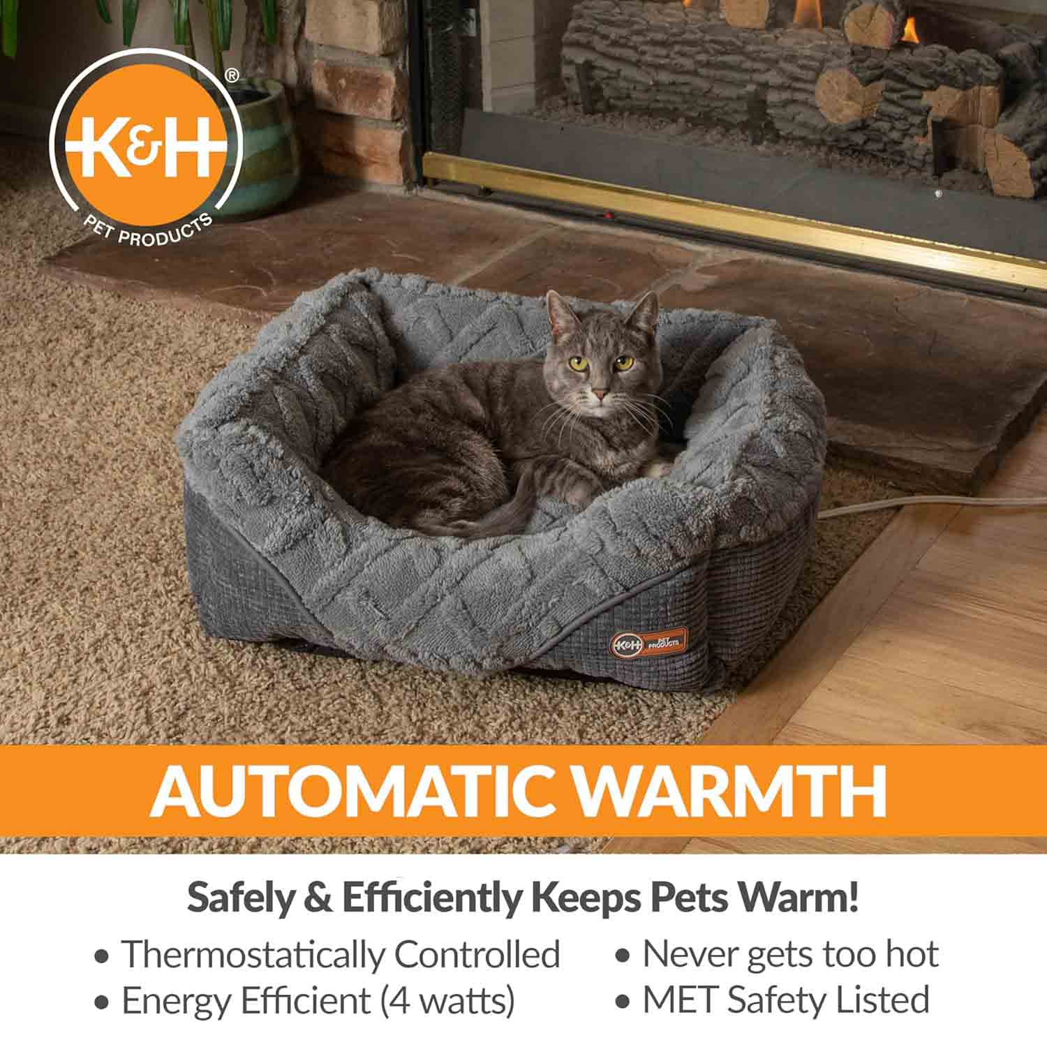 K&H Thermo-Pet Lounge Sleeper Heated Cat & Small Dog Bed - Plush, Non-Slip, Machine Washable Indoor Pet Bed