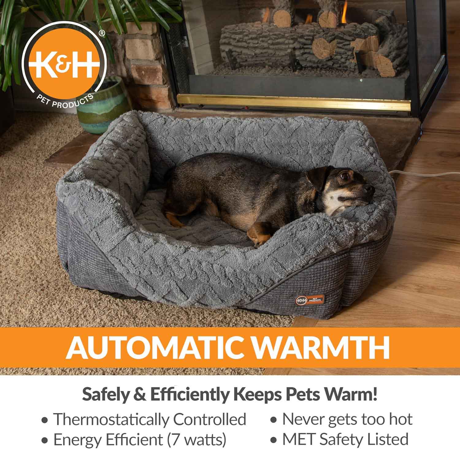 K&H Thermo-Pet Lounge Sleeper Heated Cat & Small Dog Bed - Plush, Non-Slip, Machine Washable Indoor Pet Bed