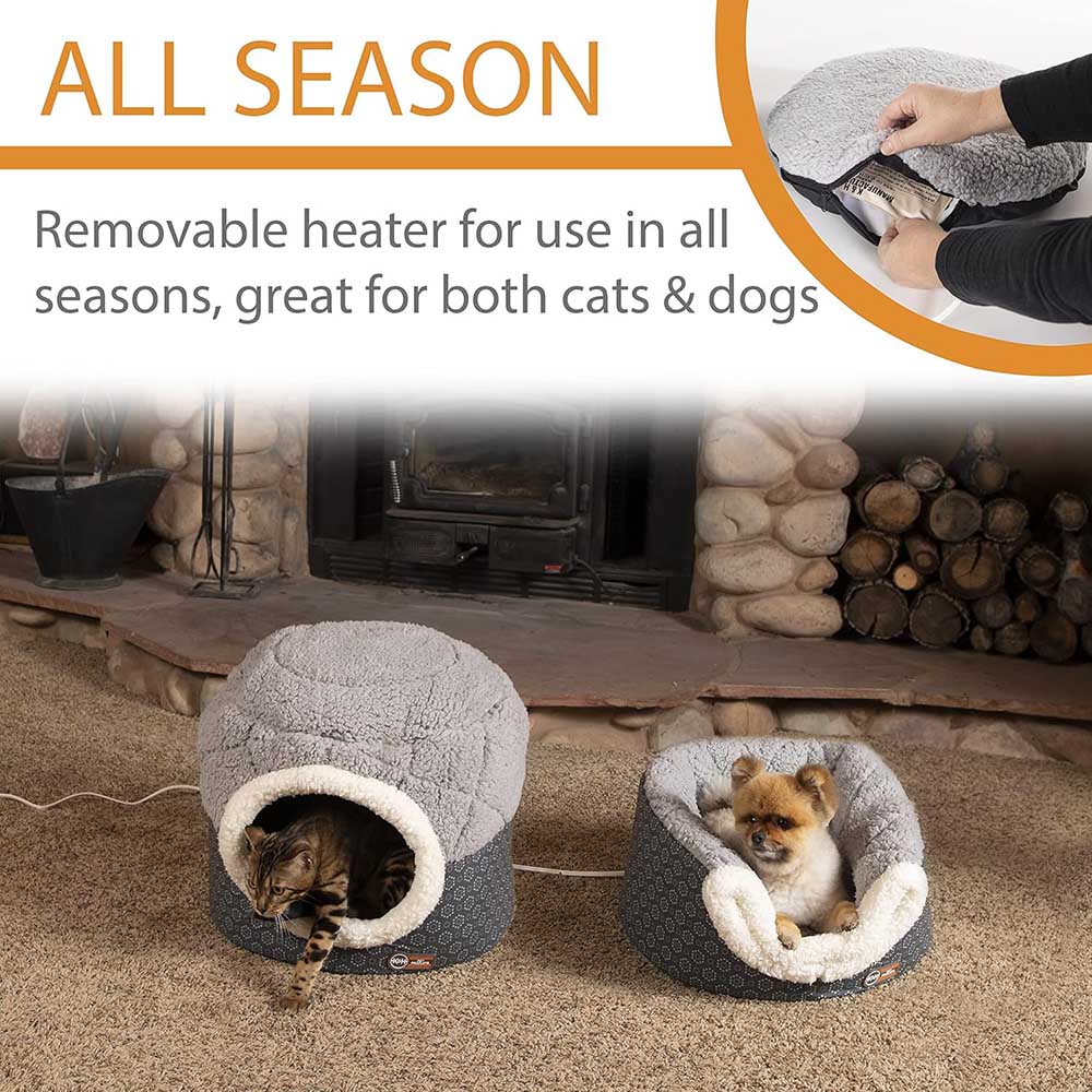 K&H Thermo-Pet Nest Heated Cat Bed - Soft Plush Indoor Cat Cave for Cats and Small Dogs, Machine Washable