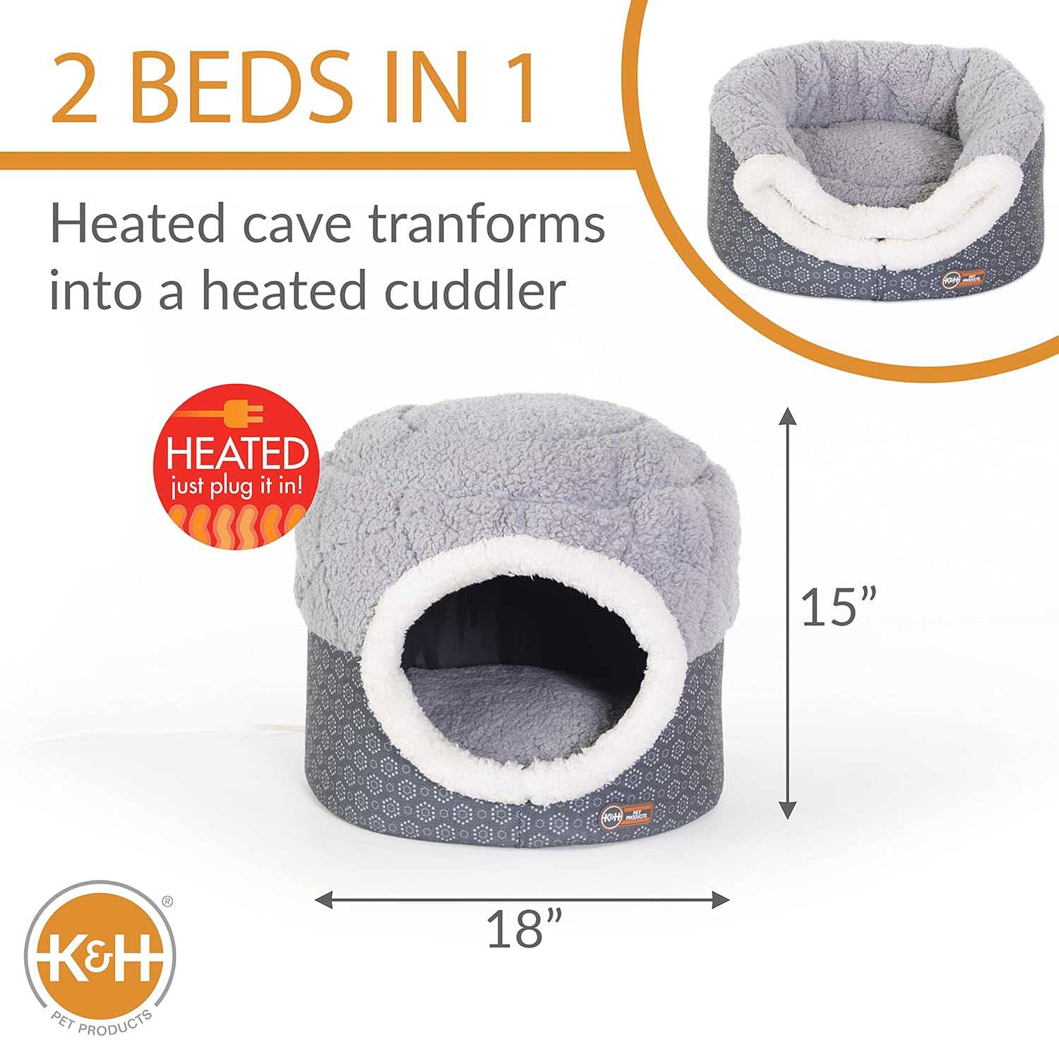 K&H Thermo-Pet Nest Heated Cat Bed - Soft Plush Indoor Cat Cave for Cats and Small Dogs, Machine Washable
