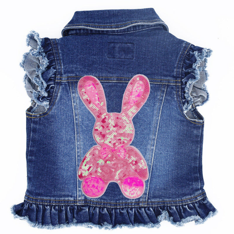 Big Pink Bunny Kids Denim Vest