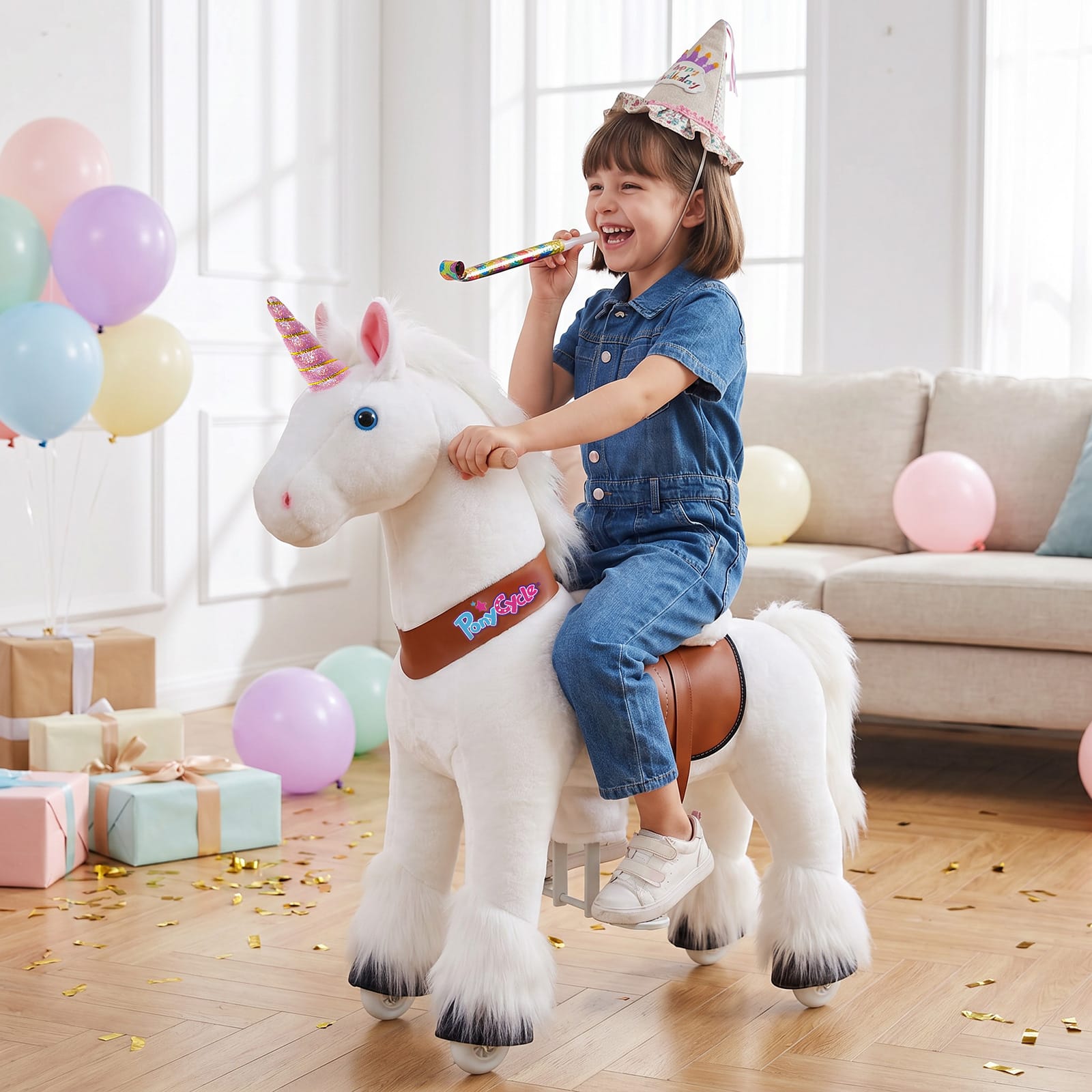 Model U Unicorn Riding Toy For Age 4-7 White