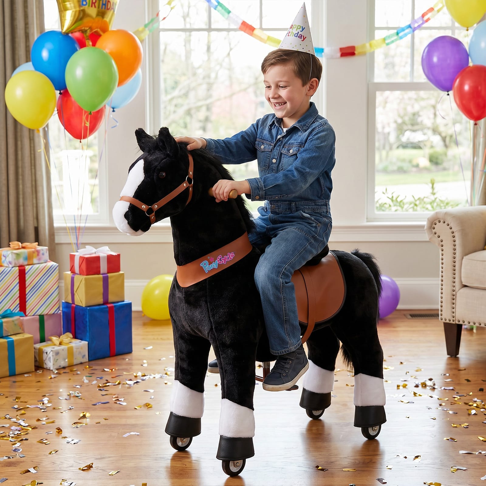 PonyCycle Large Ride On Horse Toy - Black