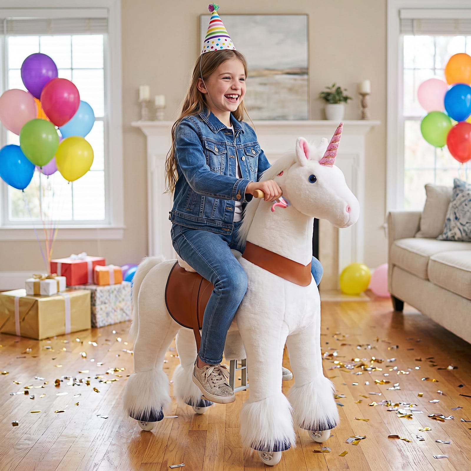 PonyCycle Unicorn Large Riding Unicorn White
