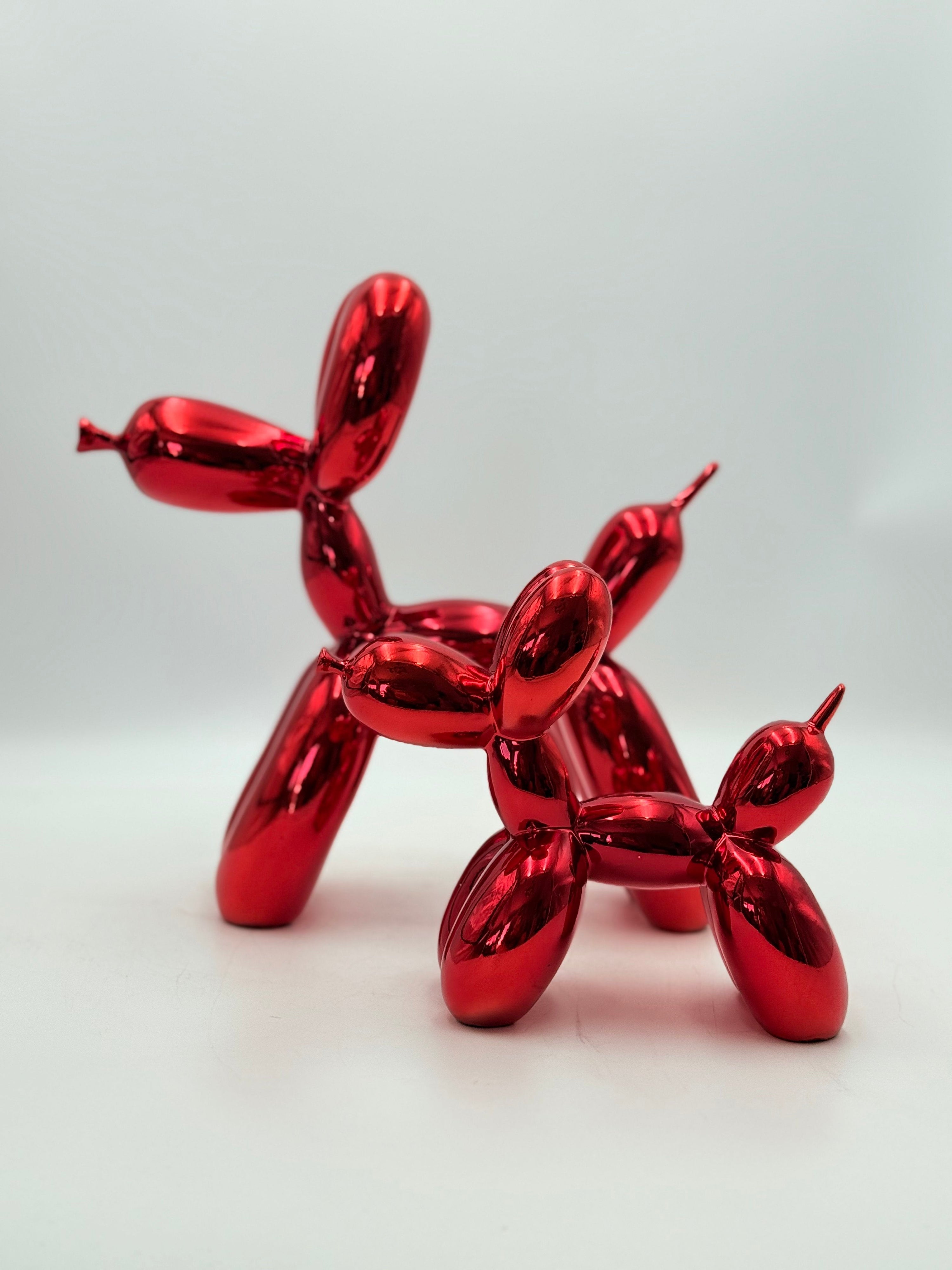 Balloon Dog Sculpture Set - Red Chrome Edition Red Chrome Decor Sculpture image 3 - HT Animal Supply