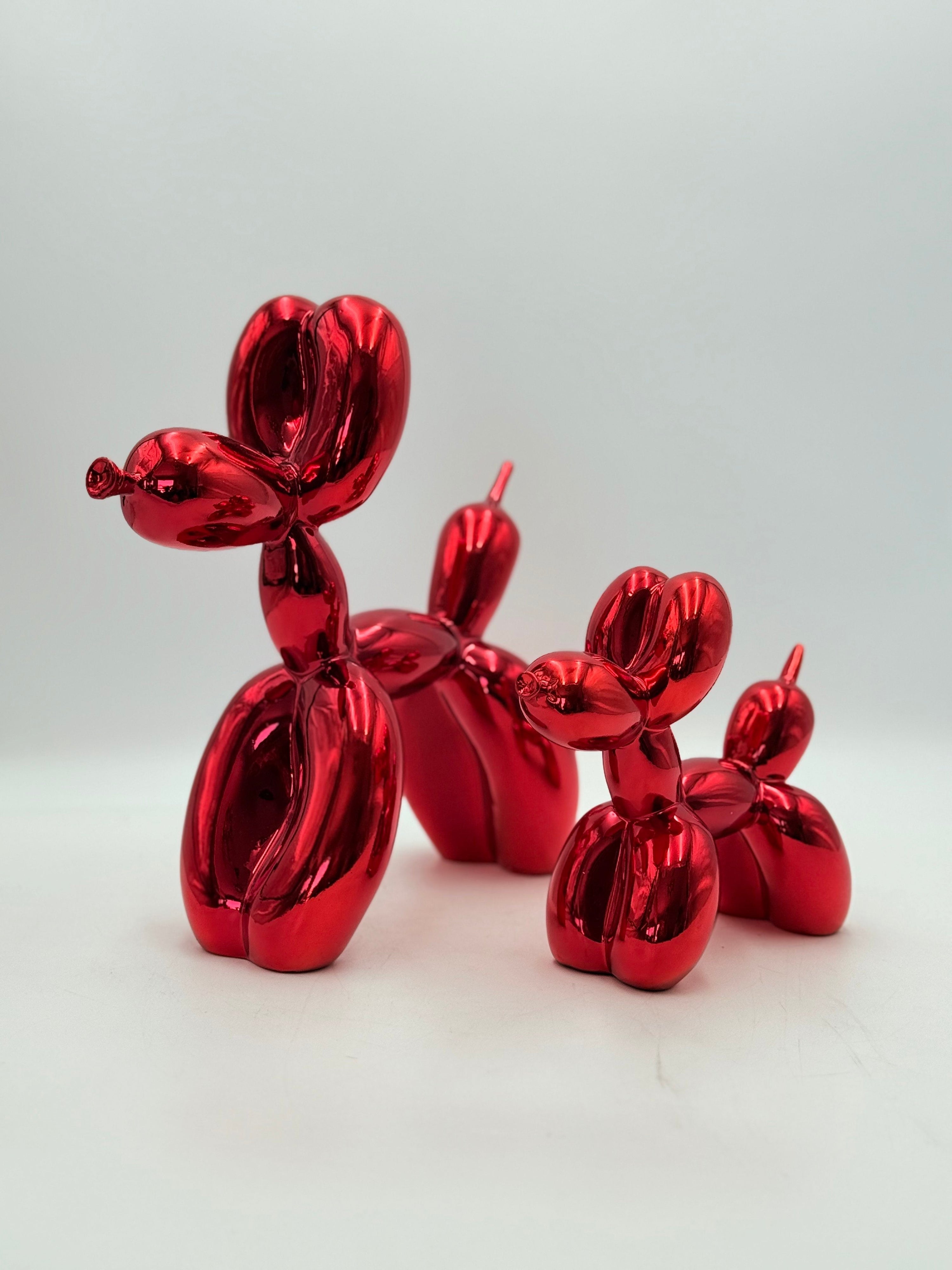 Balloon Dog Sculpture Set - Red Chrome Edition Red Chrome Decor Sculpture image 2 - HT Animal Supply