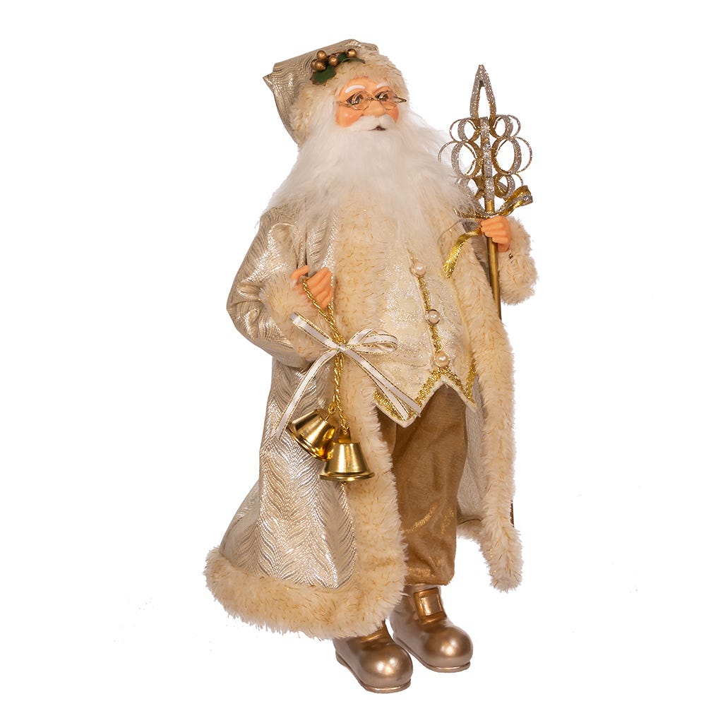 Kurt Adler 17-Inch Light Gold Santa with Staff and Bells