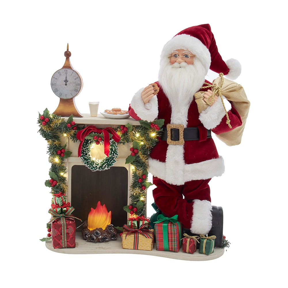 Kurt Adler 17-Inch KSA Kringles Santa with LED Fireplace Mantle