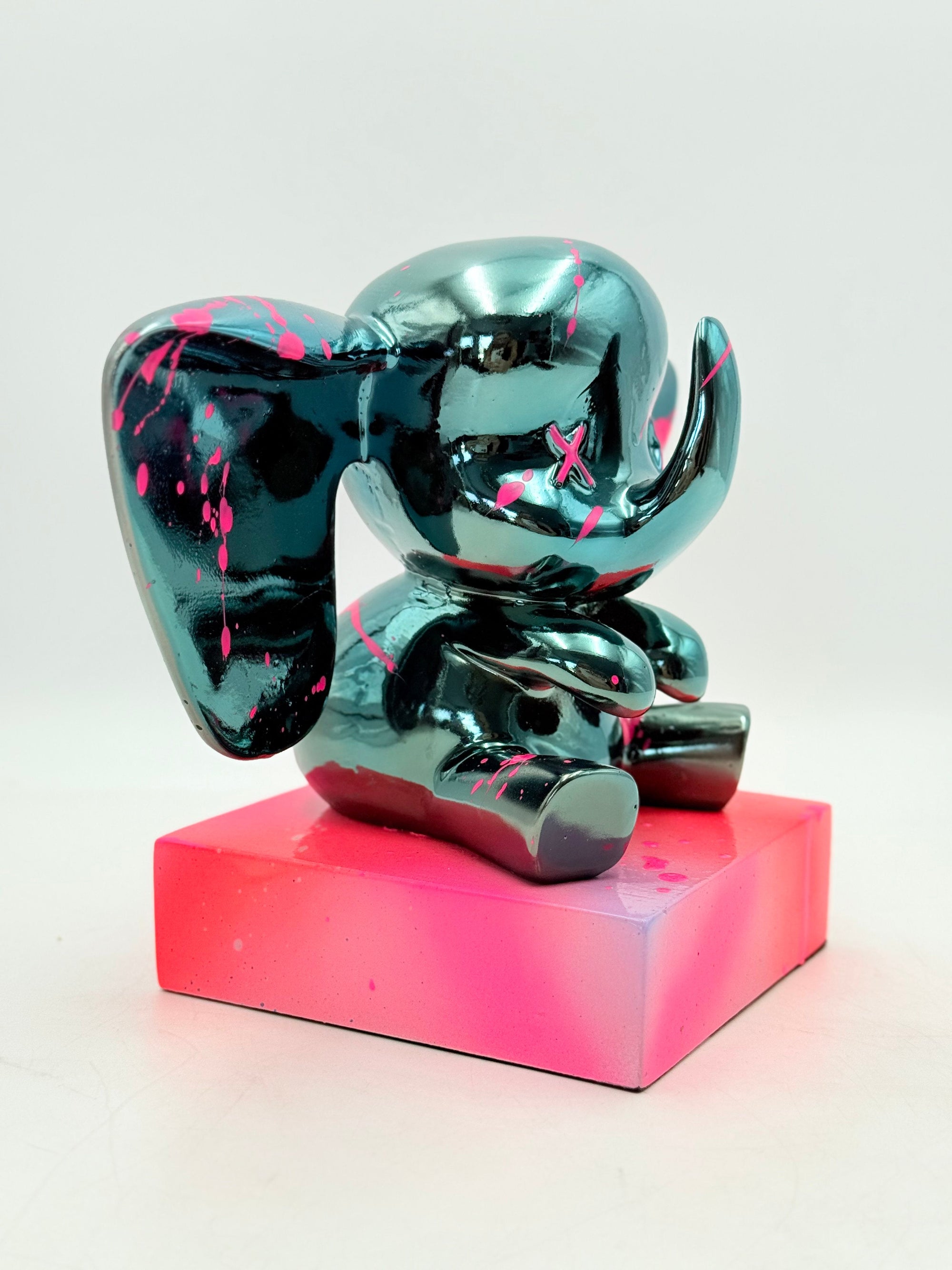 And Iconic Love Elephant Sculpture Blue Chrome Style