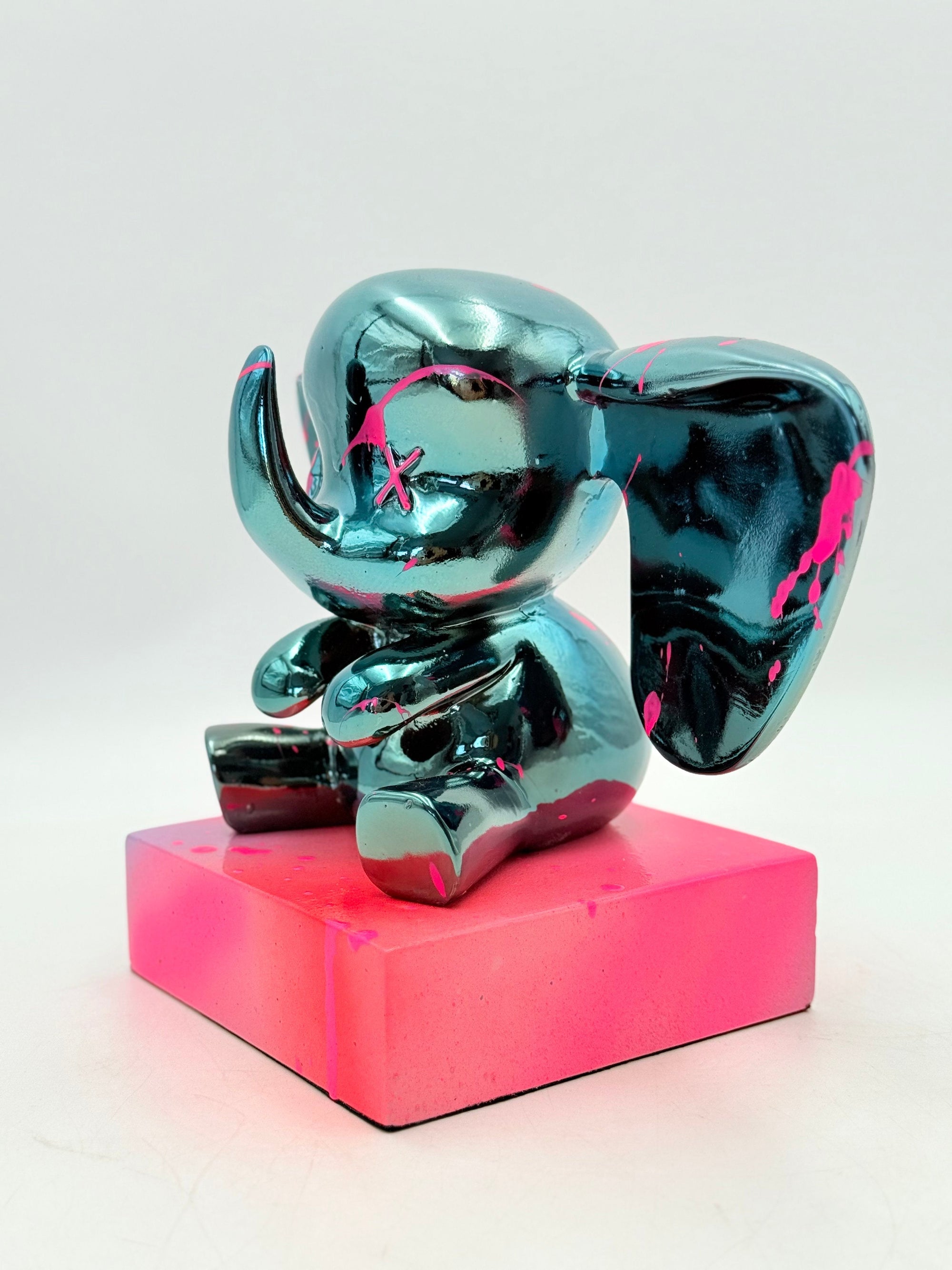 And Iconic Love Elephant Sculpture Blue Chrome Style