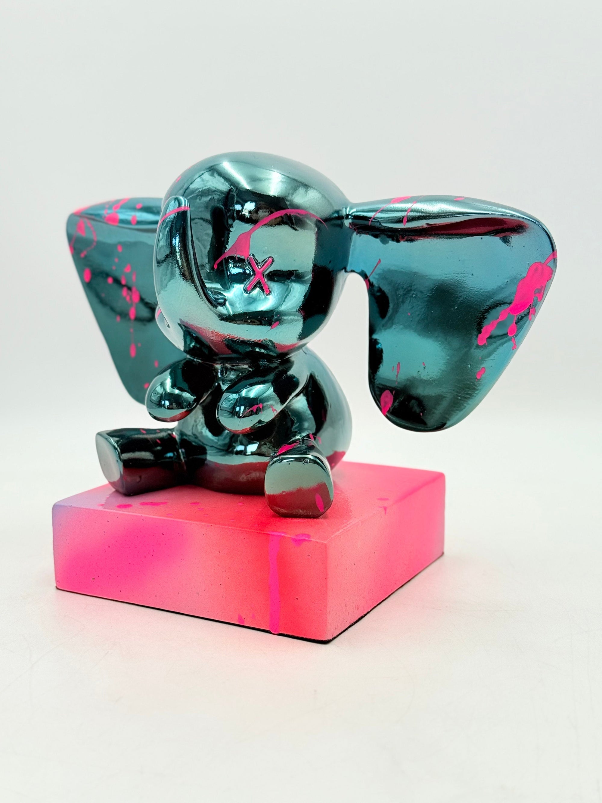 And Iconic Love Elephant Sculpture Blue Chrome Style