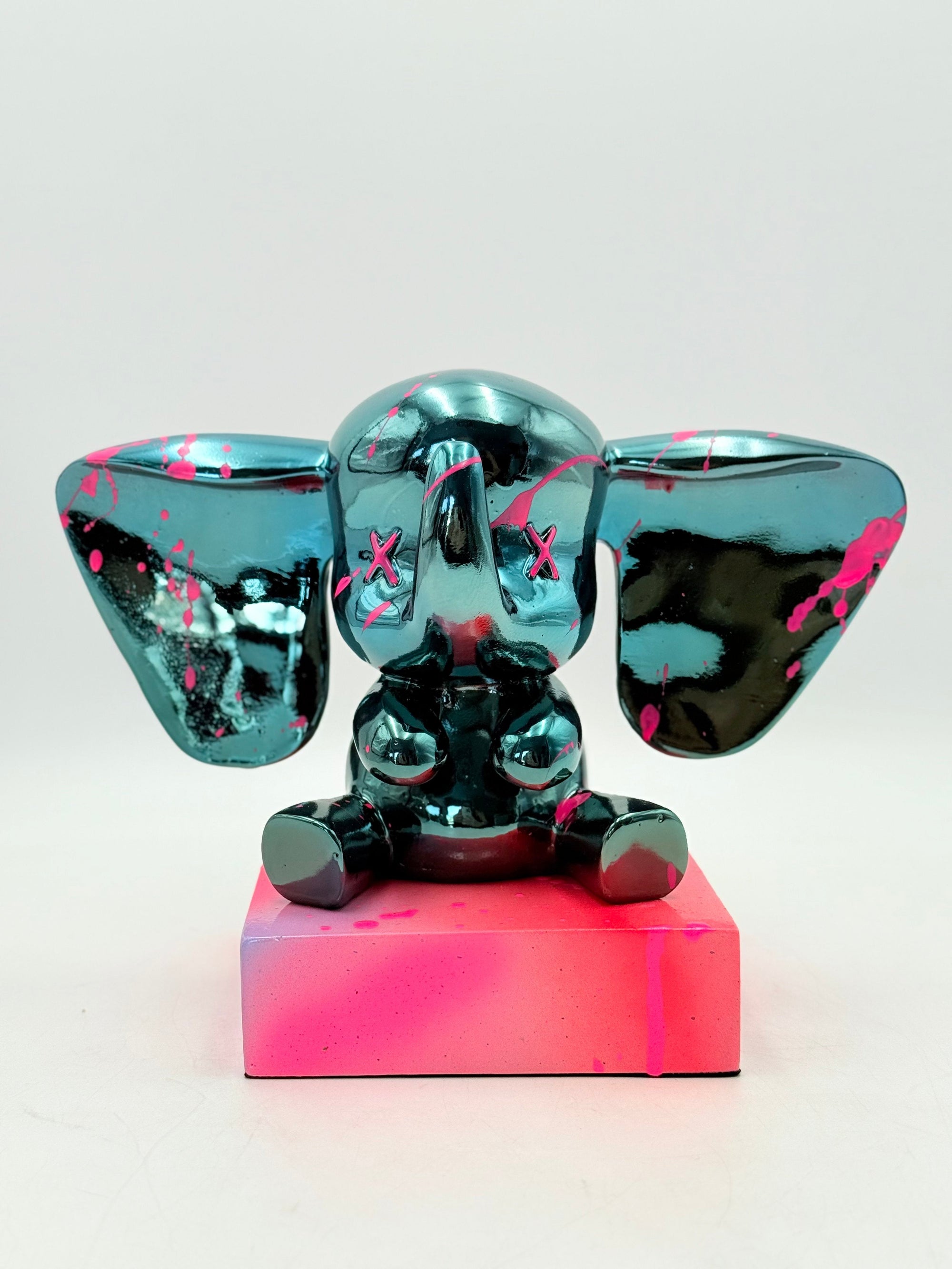 And Iconic Love Elephant Sculpture Blue Chrome Style