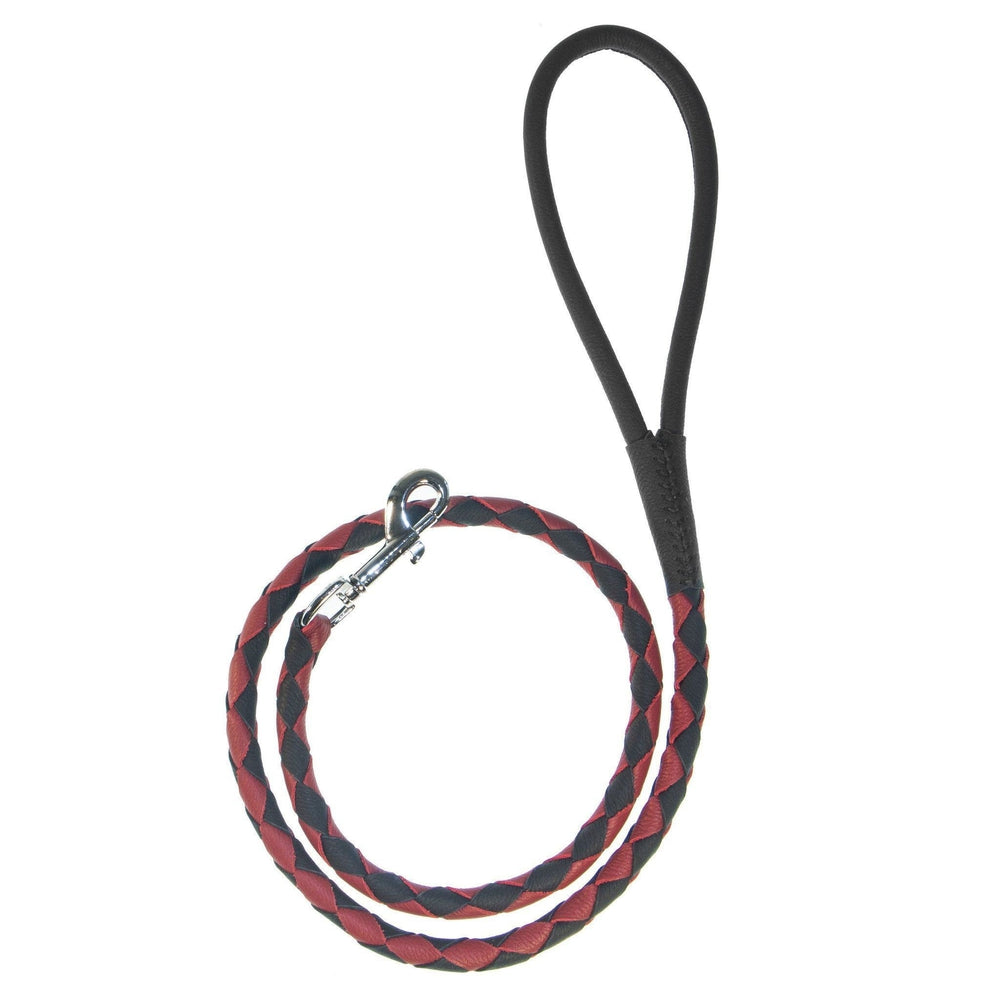 Dogline Soft Leather Dual-Color Braided Round Dog Lead
