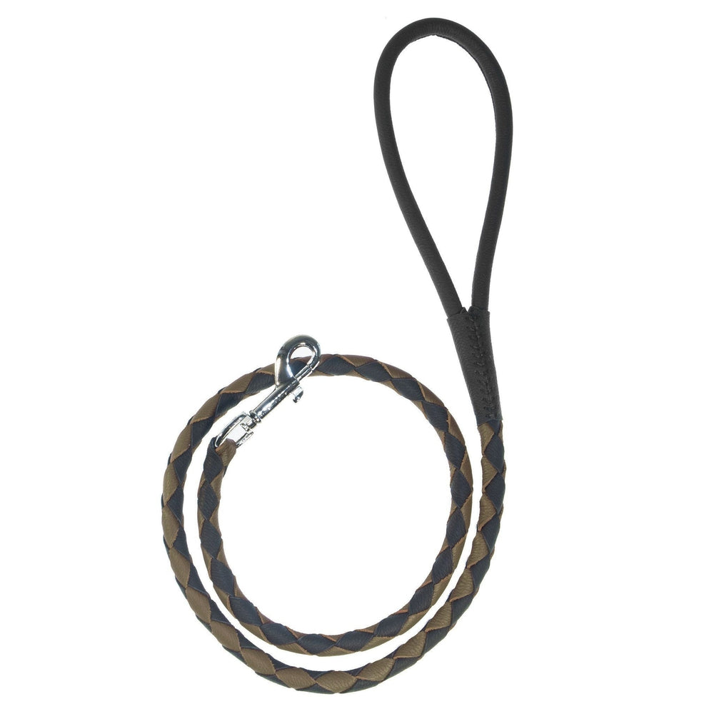 Dogline Soft Leather Dual-Color Braided Round Dog Lead