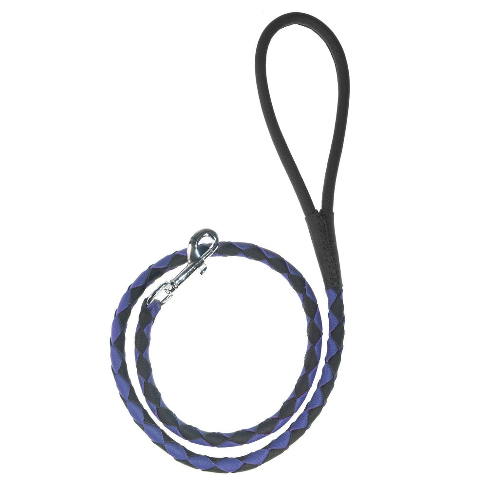 Dogline Soft Leather Dual-Color Braided Round Dog Lead